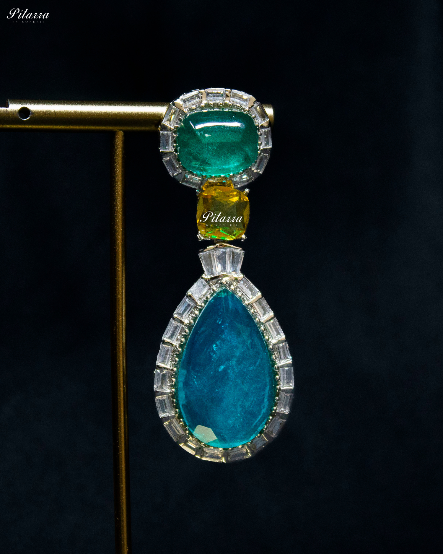 Silver Finish Aqua Blue Drop Zircon Earrings