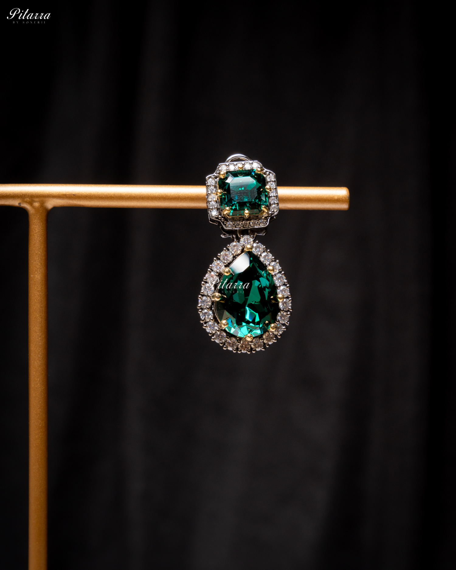 Emerald Two Layer Silver CZ Necklace Set