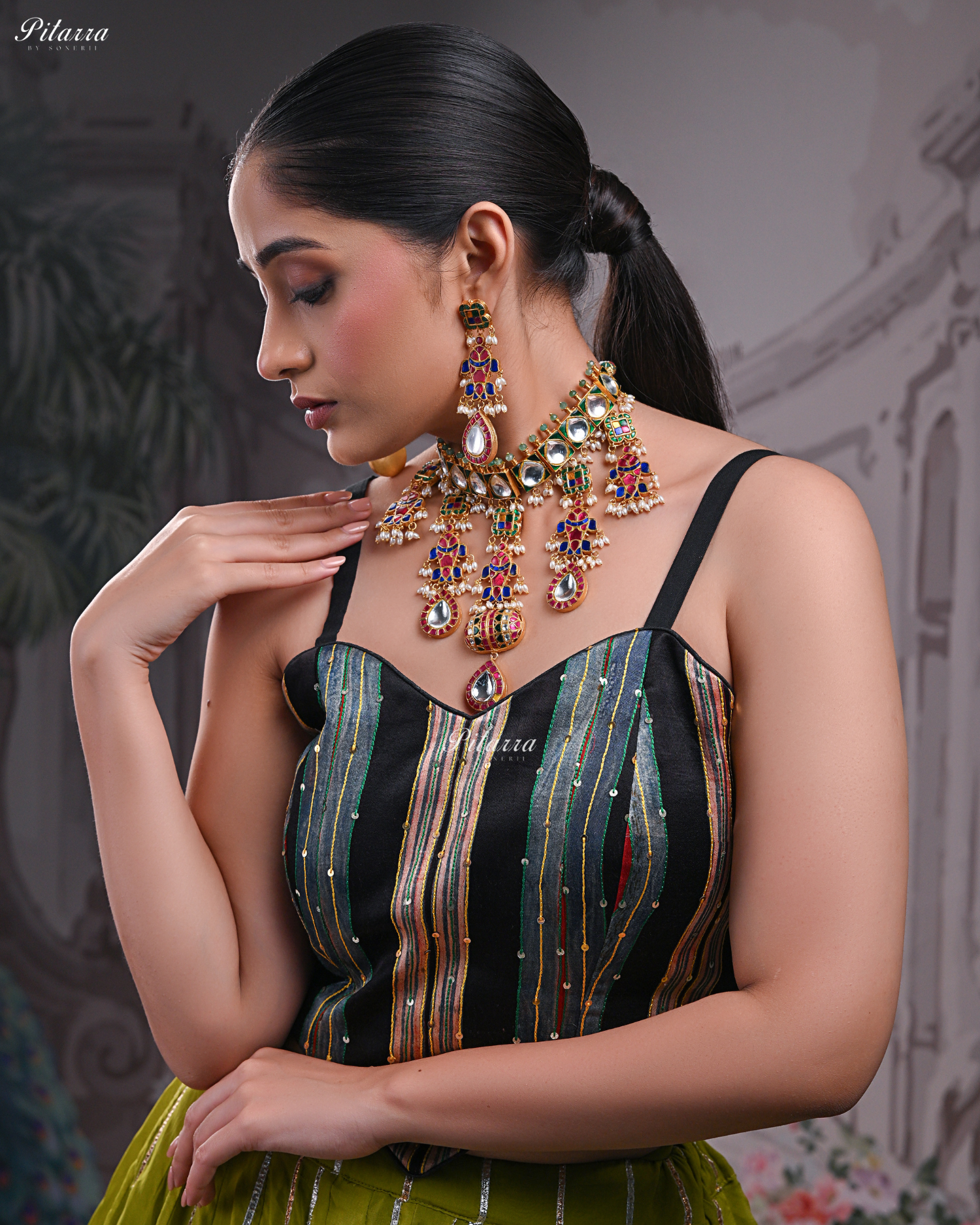 Multicolor Handcrafted Pachi Kundan Necklace Set