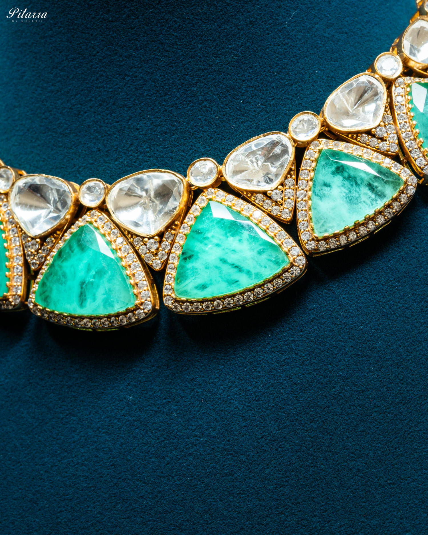 Green Stone Golden Traditional Kundan Necklace Set
