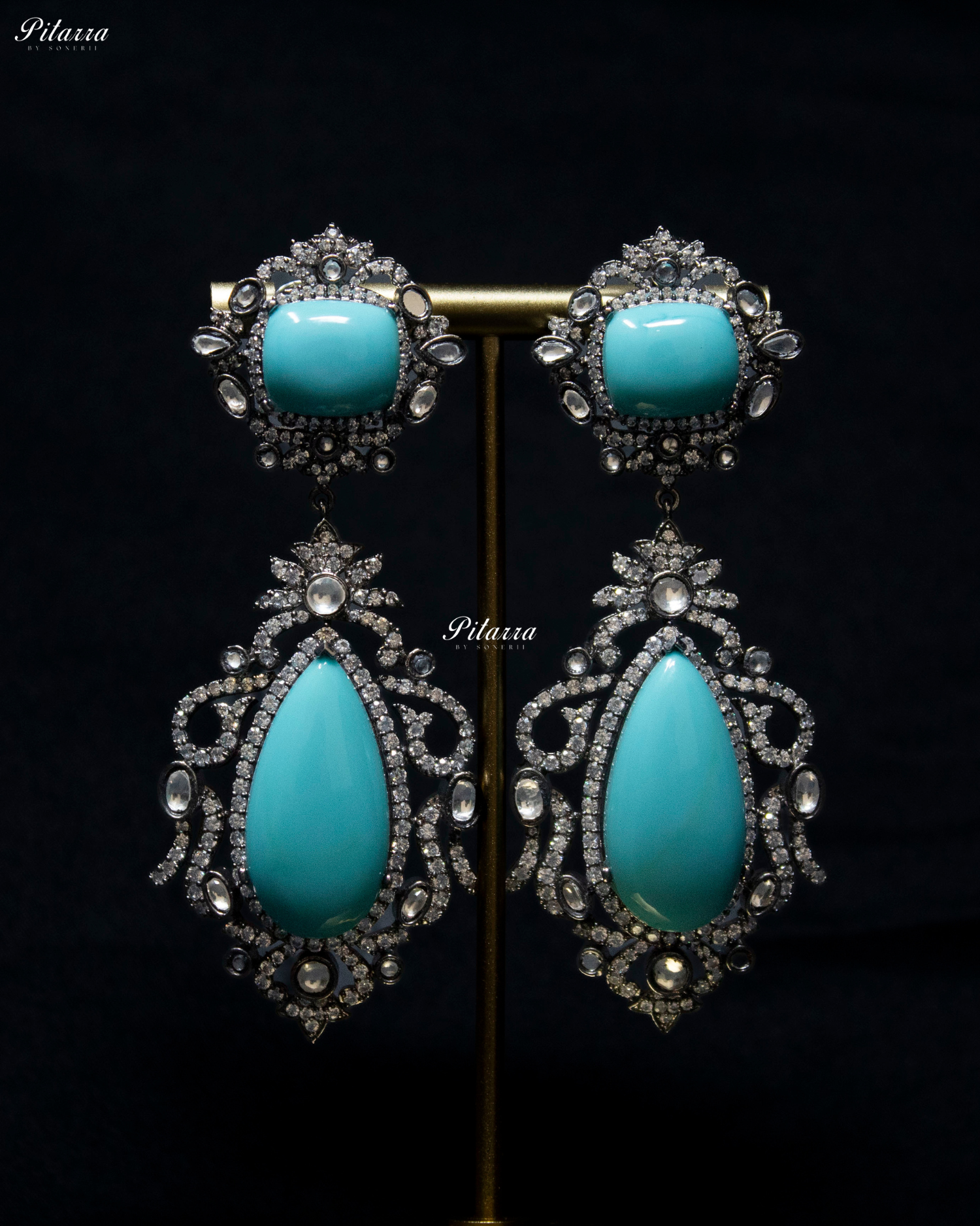 Turquoise Blue Stone Victorian Kundan Necklace Set
