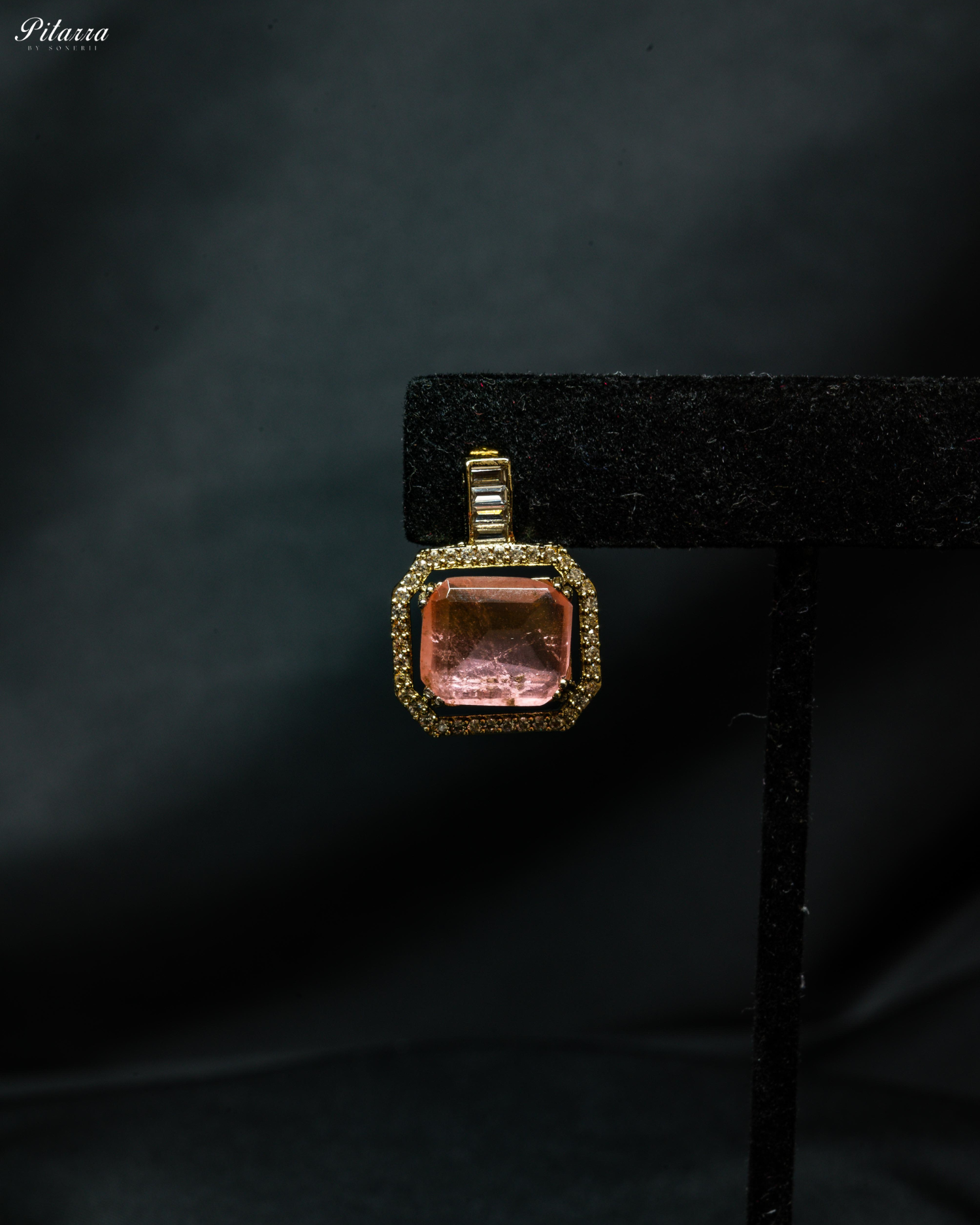 Peach Stone Doublet CZ Crystal Necklace Set