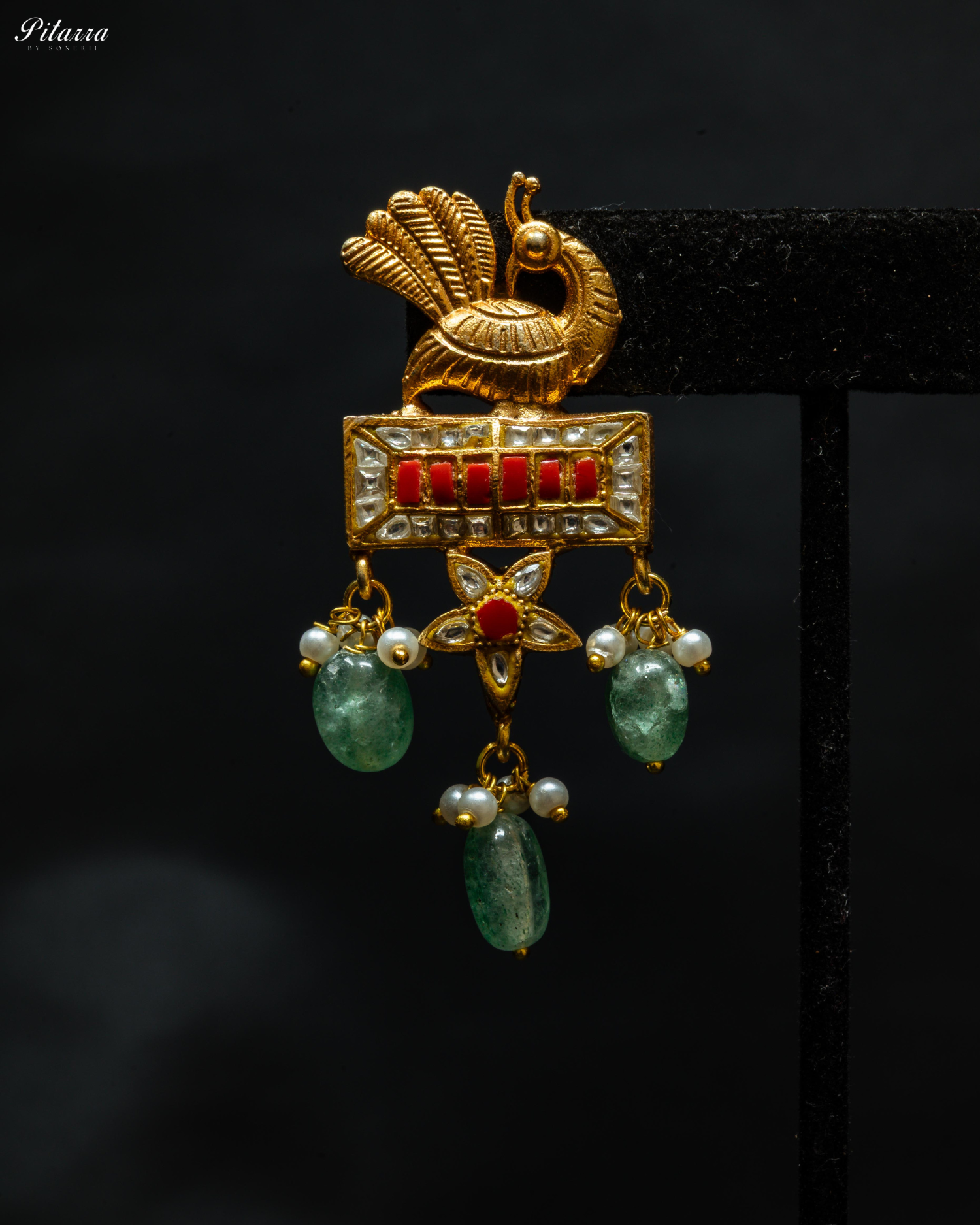 Golden Peacock Green Pearl Fusion Necklace Set