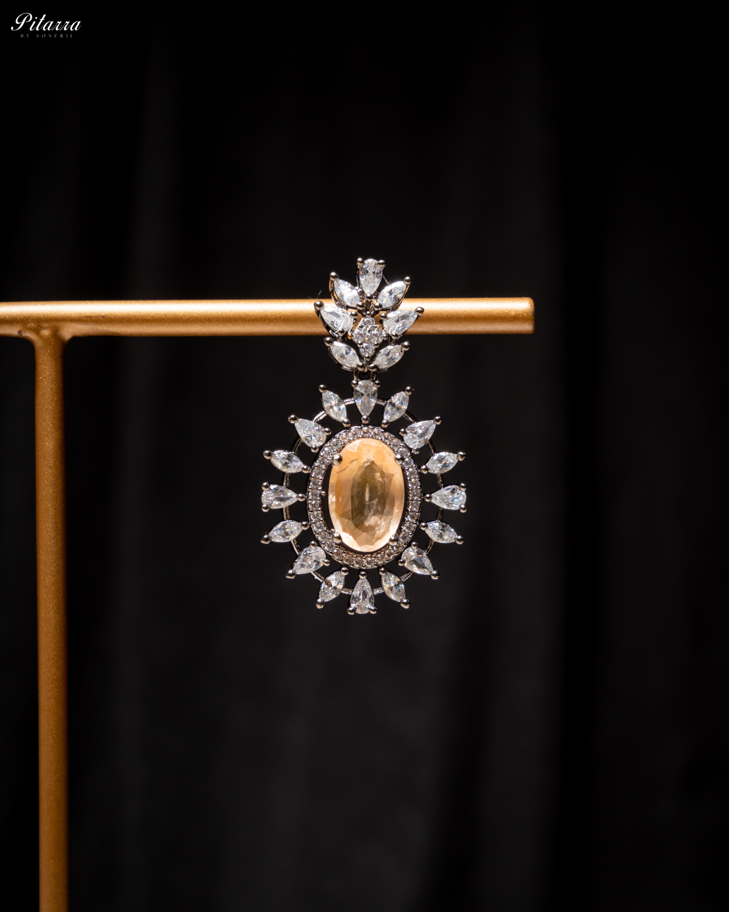 Peach Color Stones Dazzling Cubic Zirconia Necklace Set