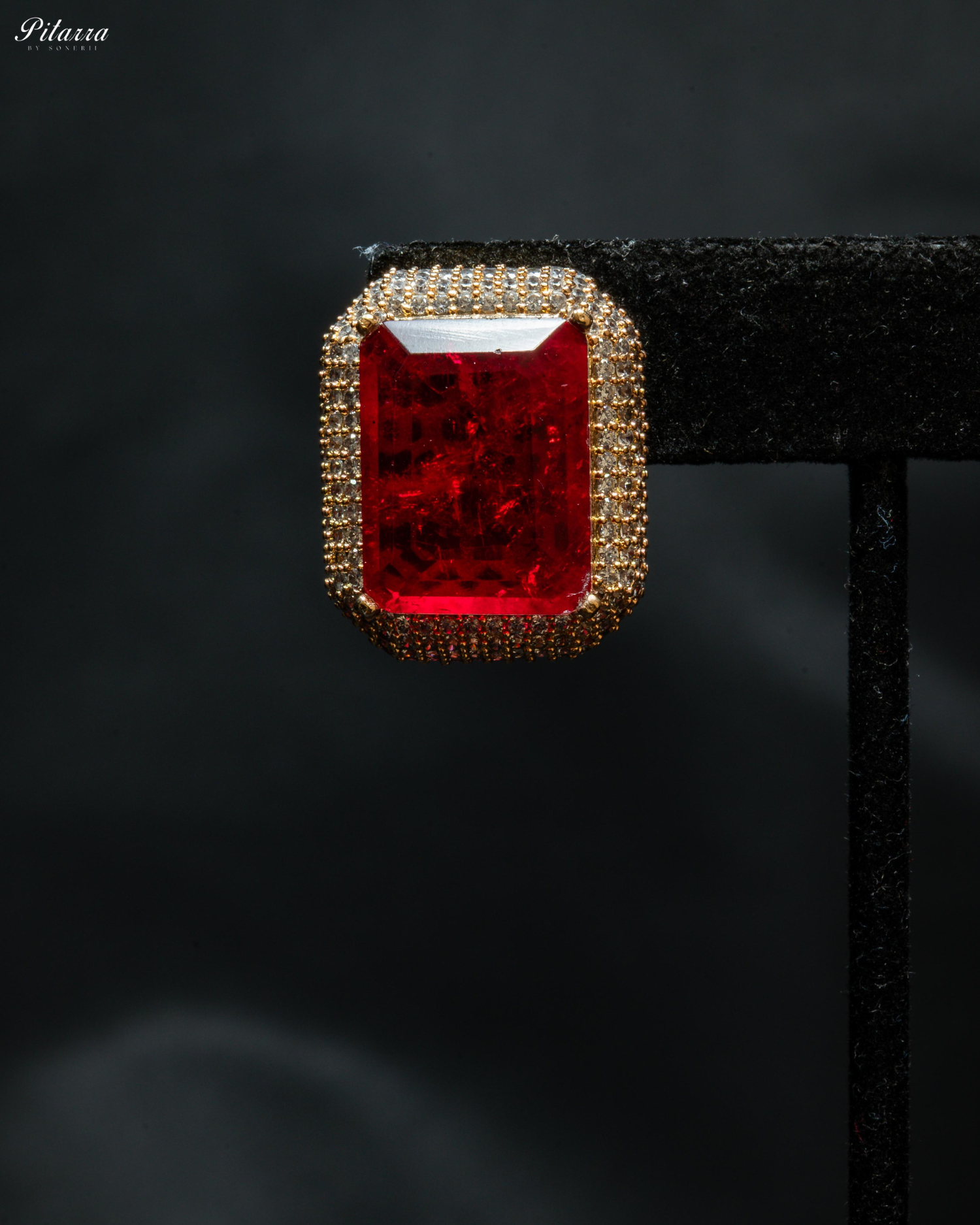 Gold Finish Red Stone Zircon Long Necklace Set
