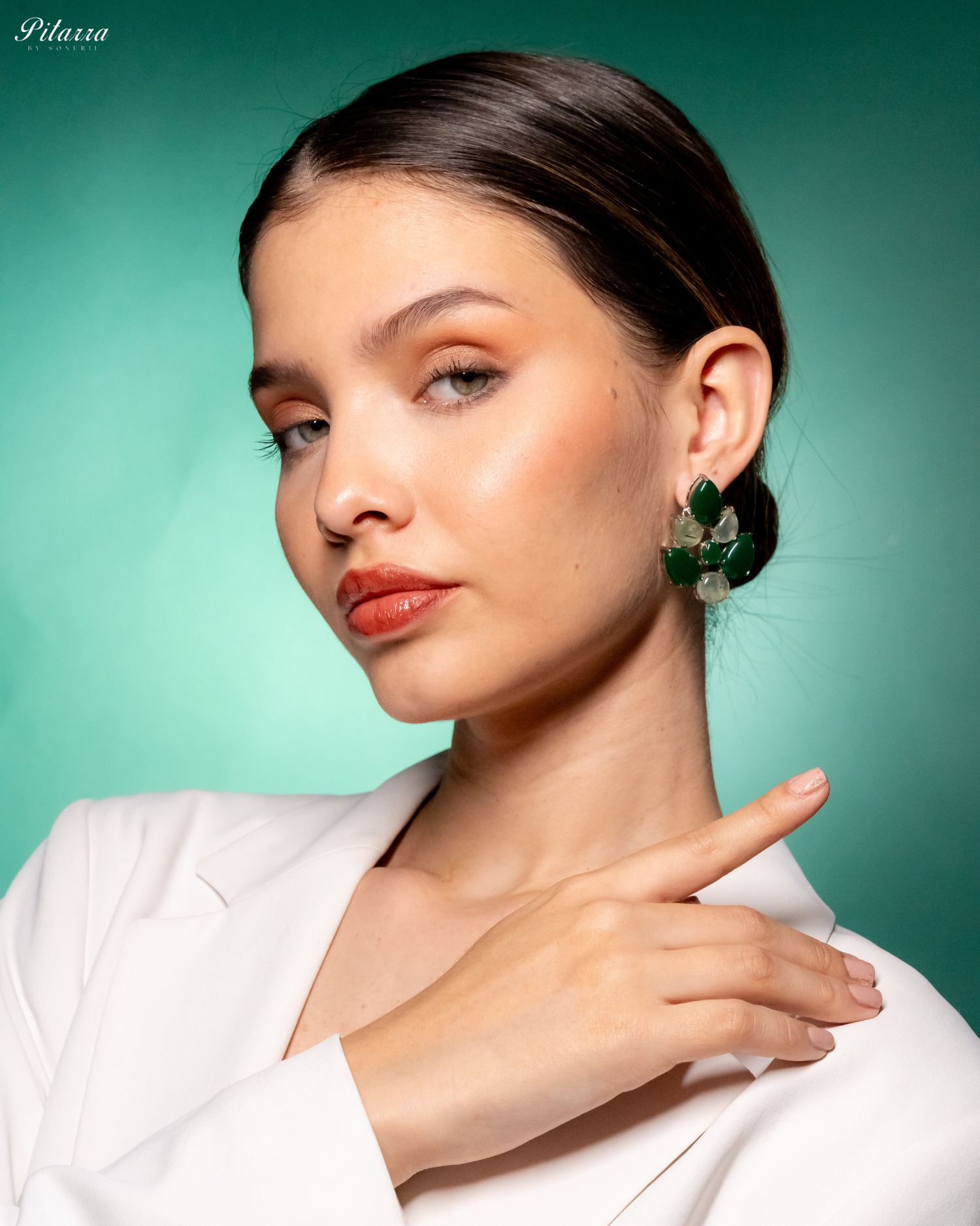 White Green Ethnic Stud Earrings