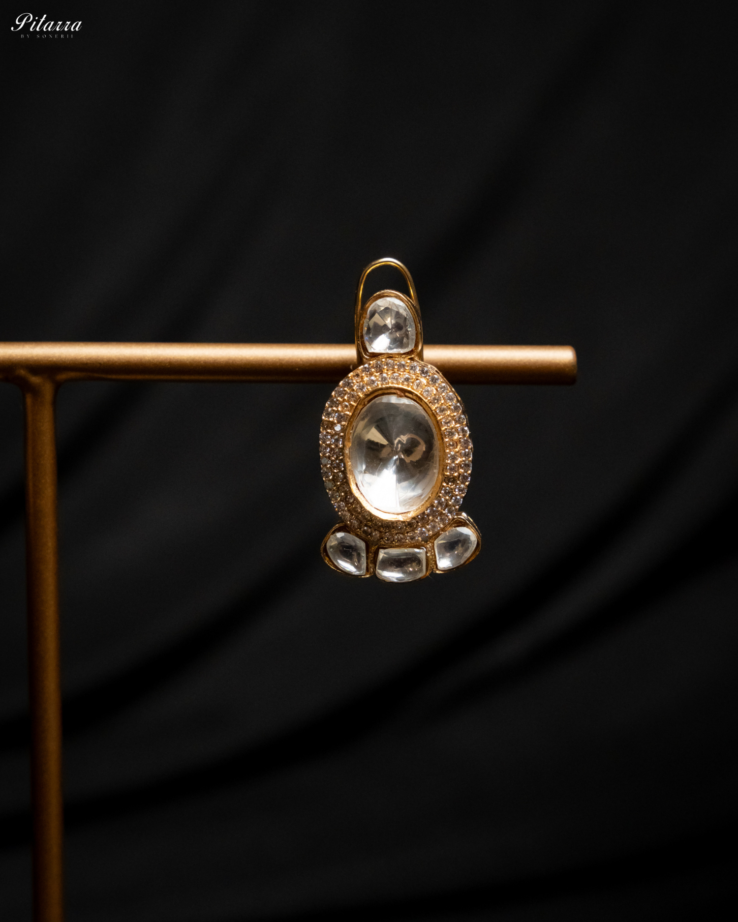 Antique Finish Golden Crystal Stone Kundan Set