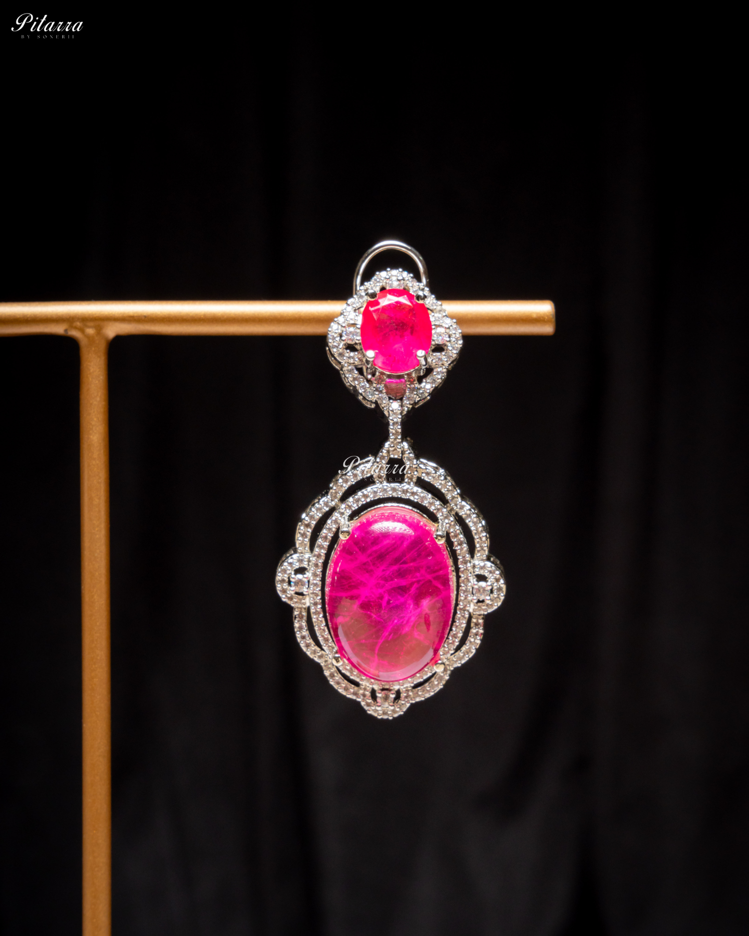 Pink Stone Silver Finish Tone Crystal Necklace Set