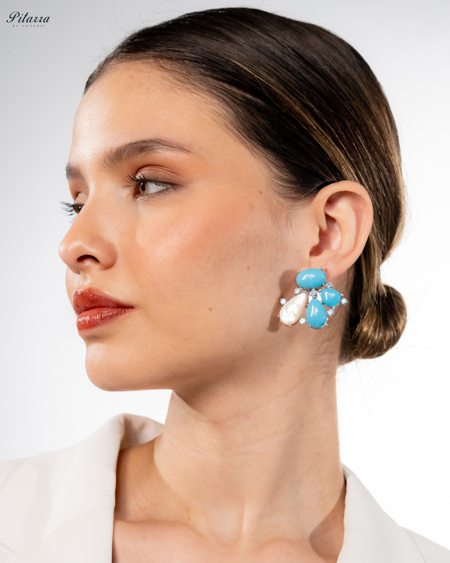 Silver Turquoise Stone Stud Earrings