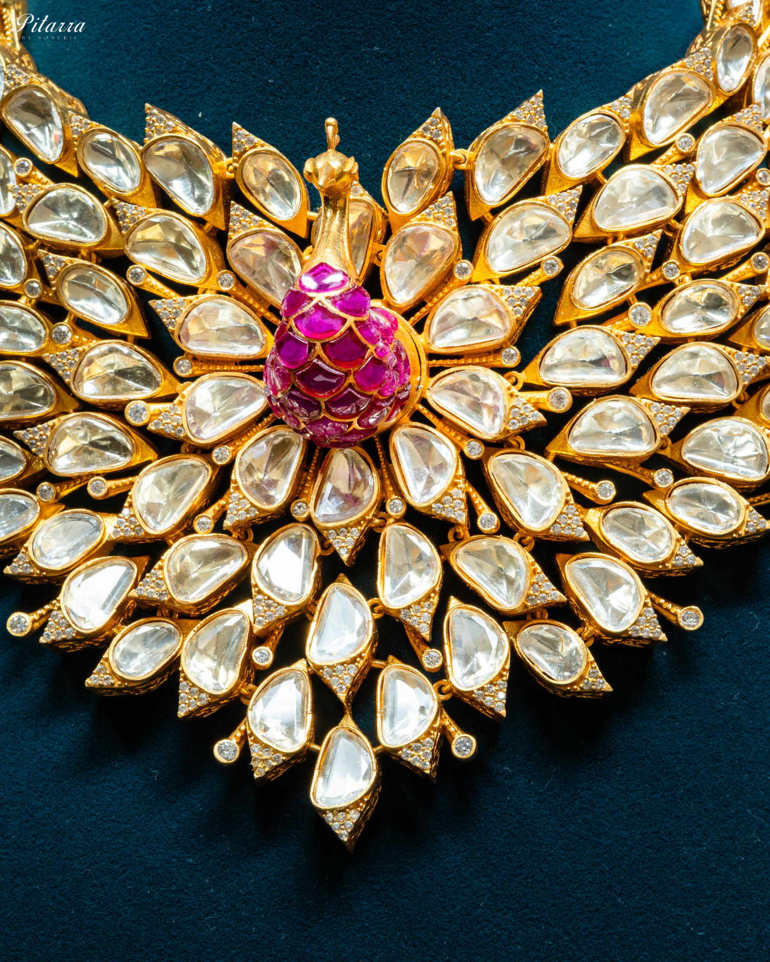Pink Stone Golden Rani Traditional Kundan Necklace