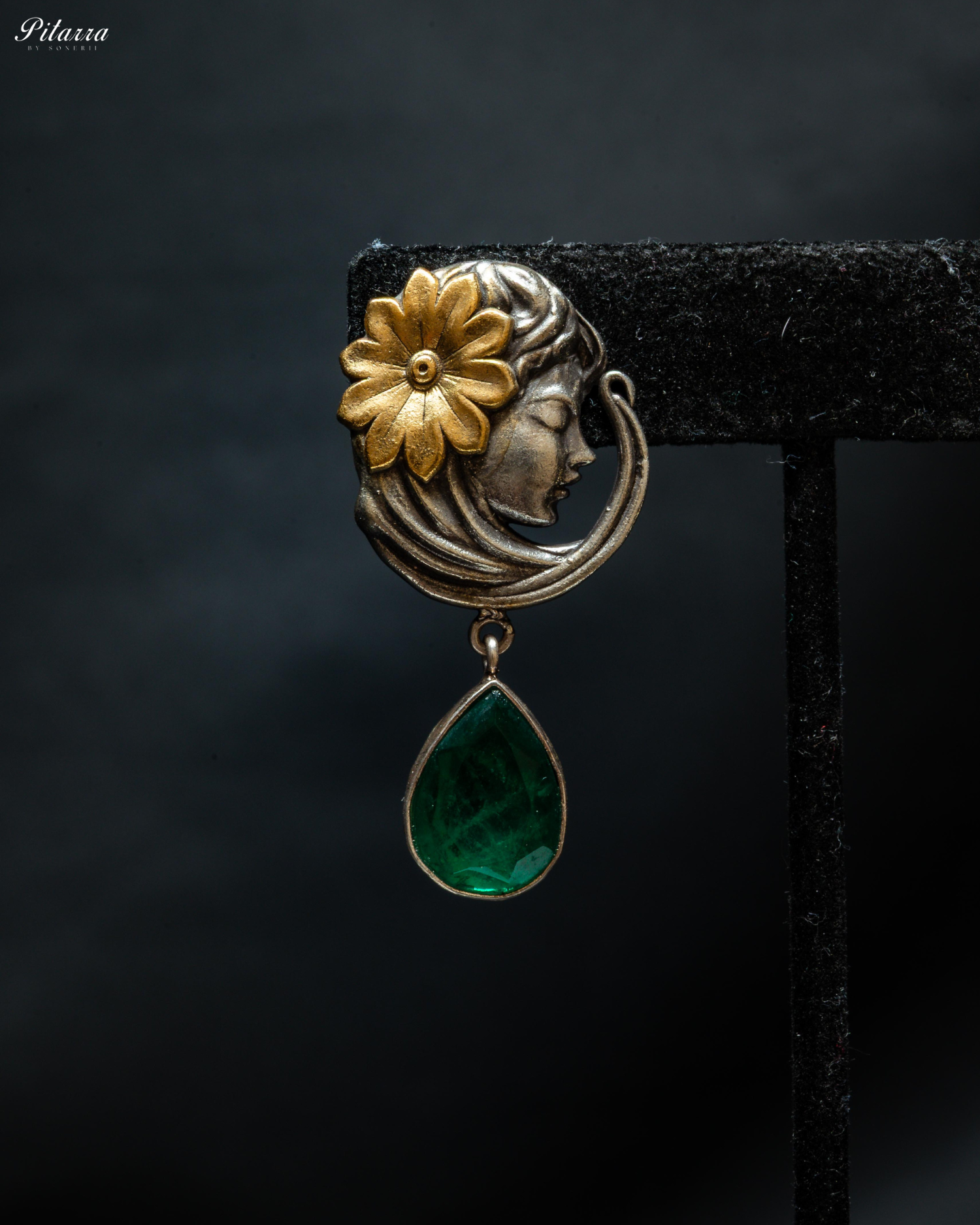 Green Stone Long 92.5 Silver Necklace Set