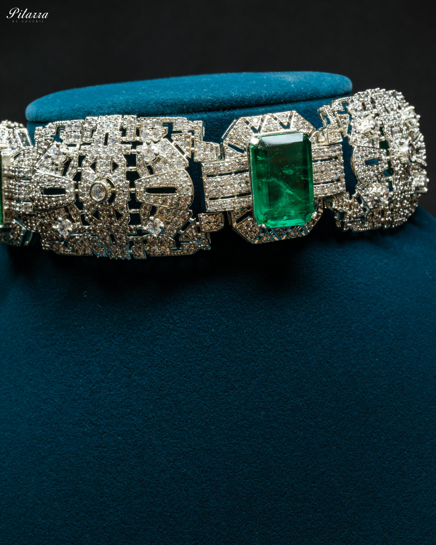 Cushion Cut Green Silver Crystal Choker Necklace