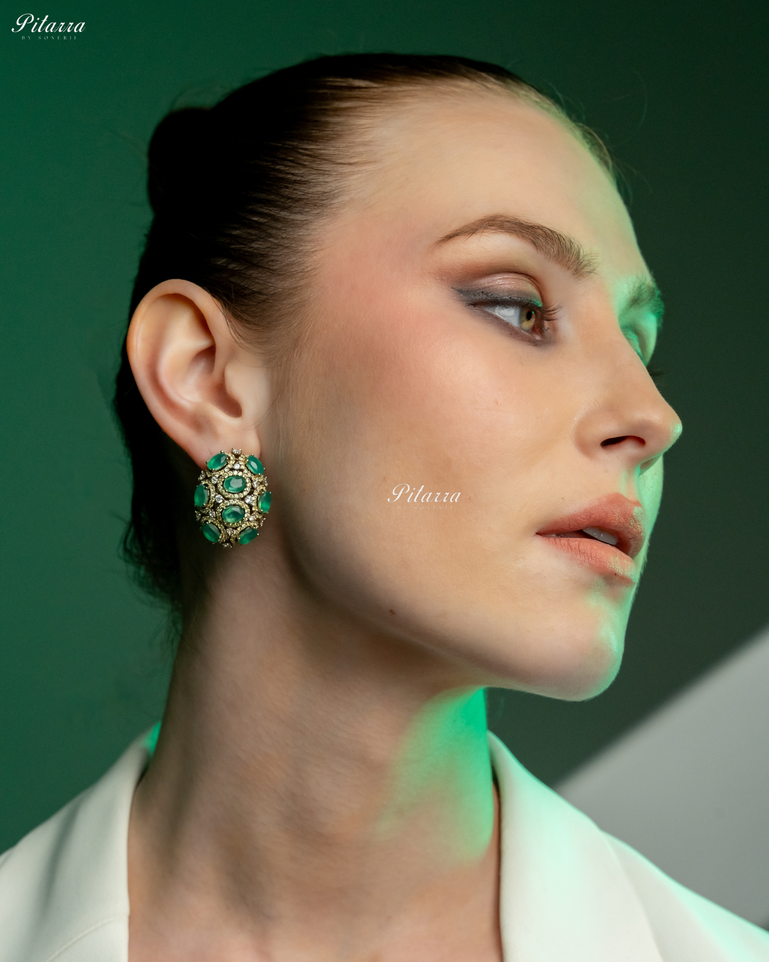 Green Stone Golden Crystal Stud Earrings