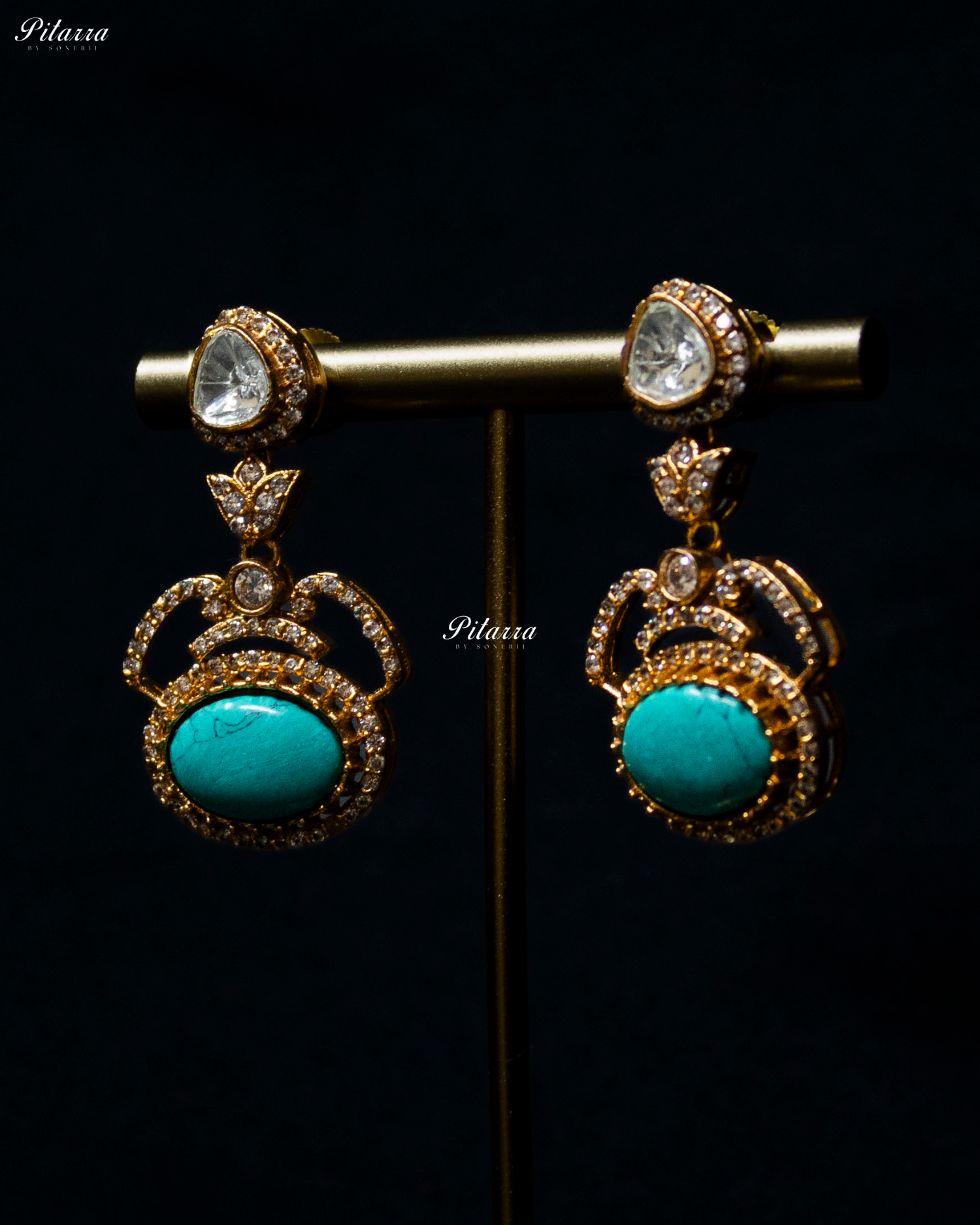 Pitarra Turquoise Blue Stones Moissanite Kundan Necklace Set