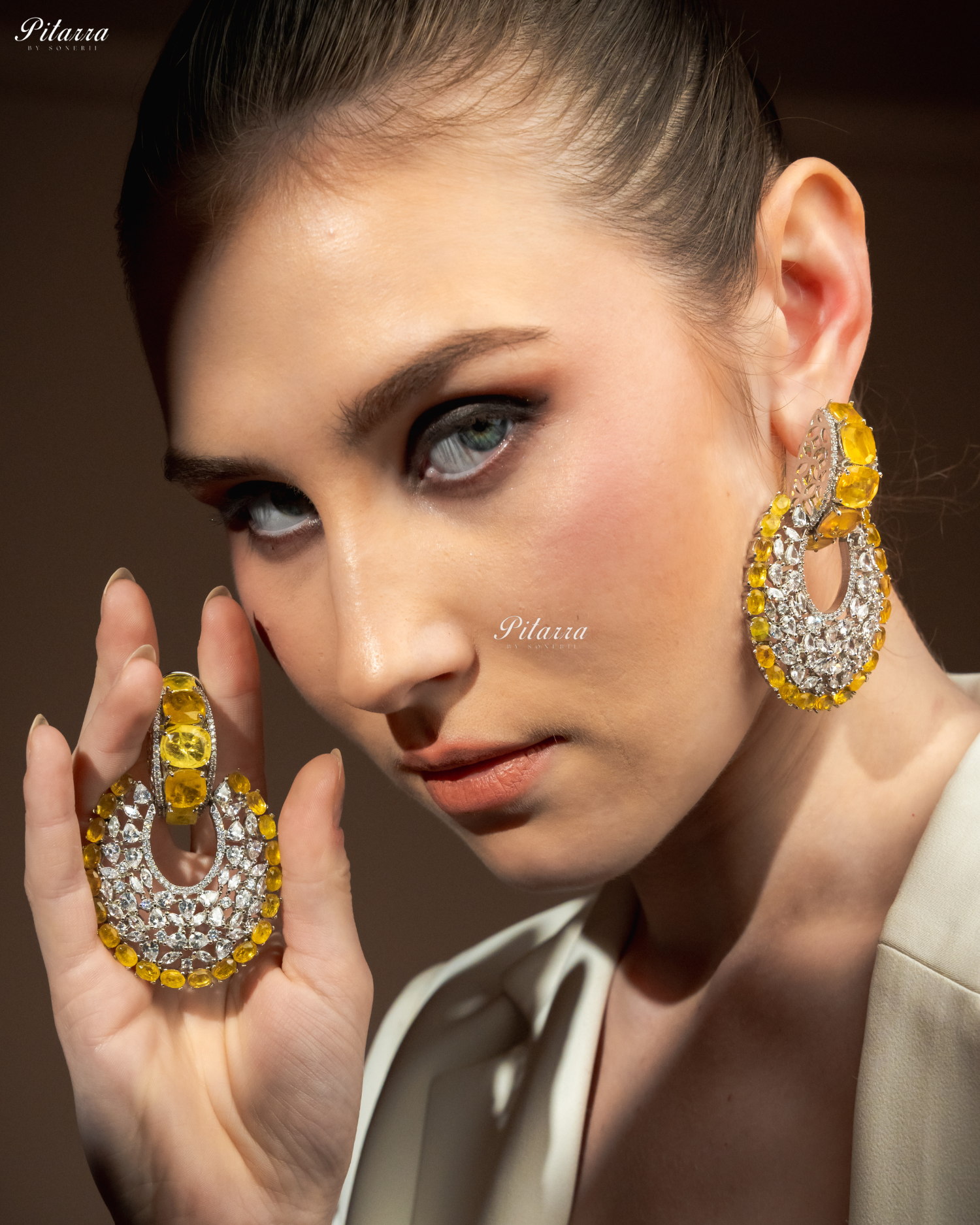 Yellow Stone Yellow Layer Cubic Zirconia Dangler Earrings