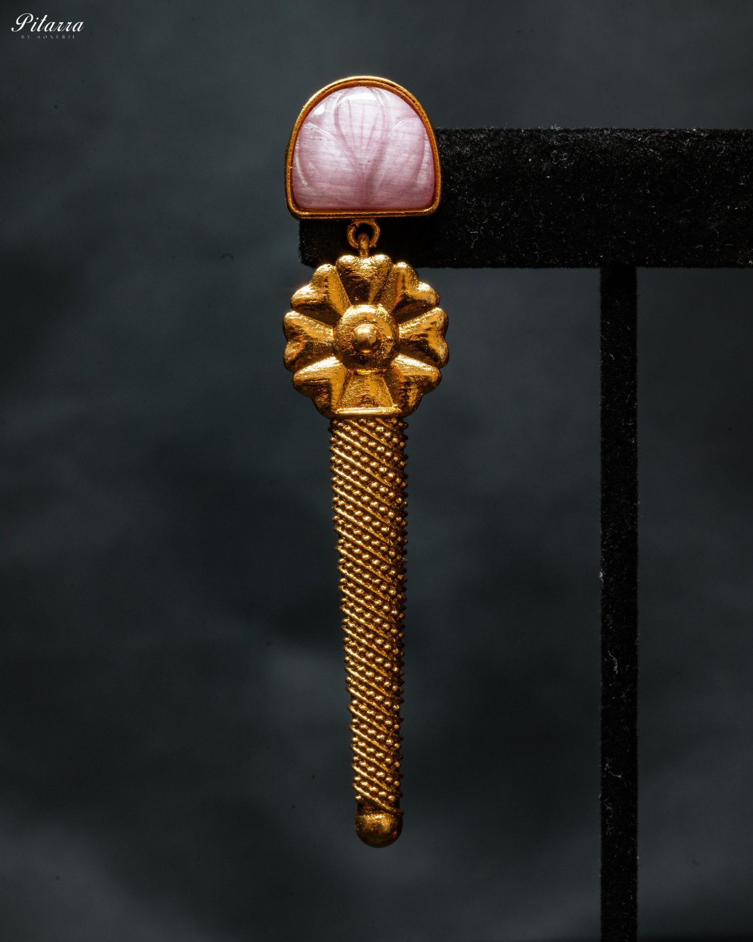 Pink Stone Gold Finish Kundan Necklace Set