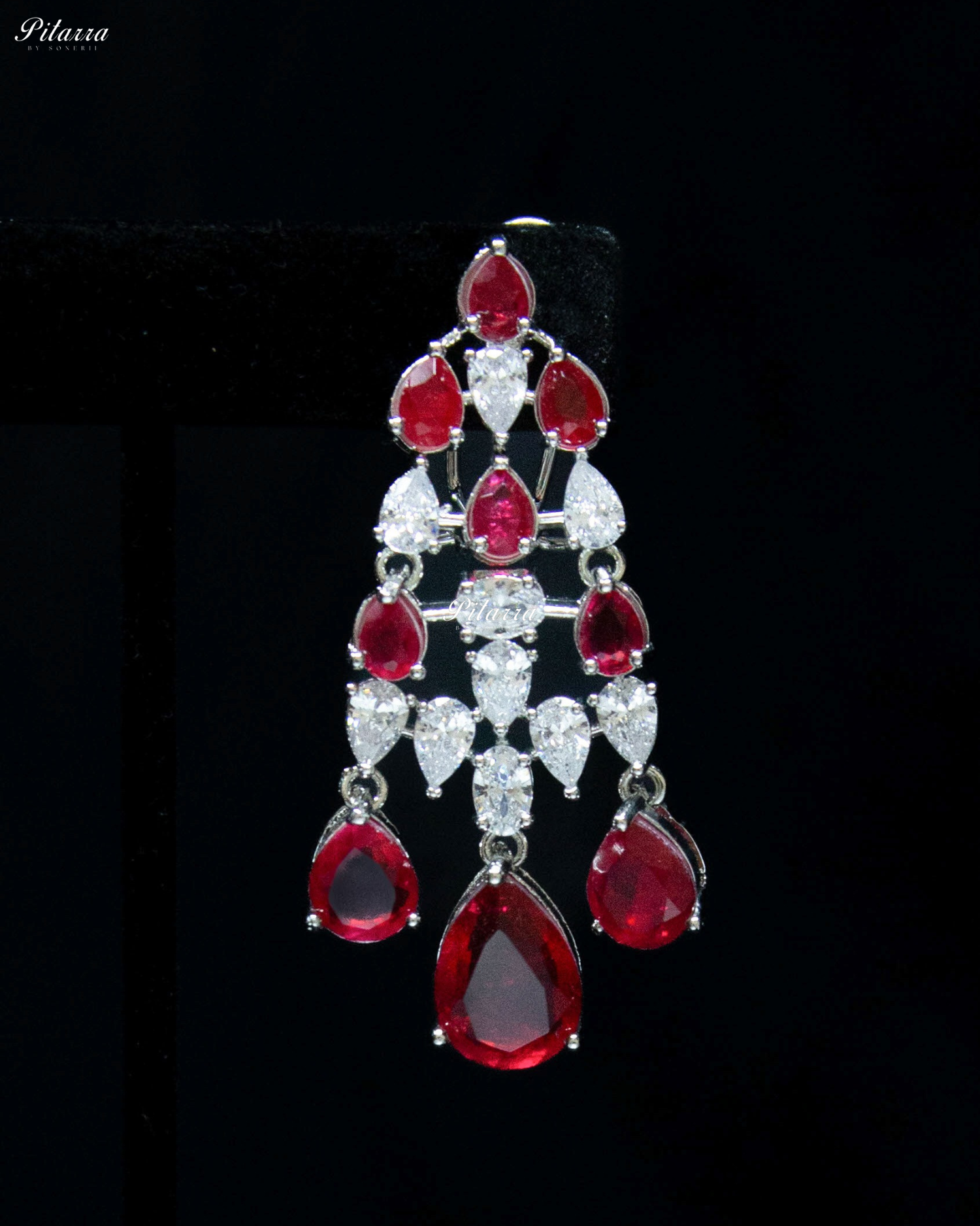 Five Layer Red CZ Stone Studded Crystal Necklace Set
