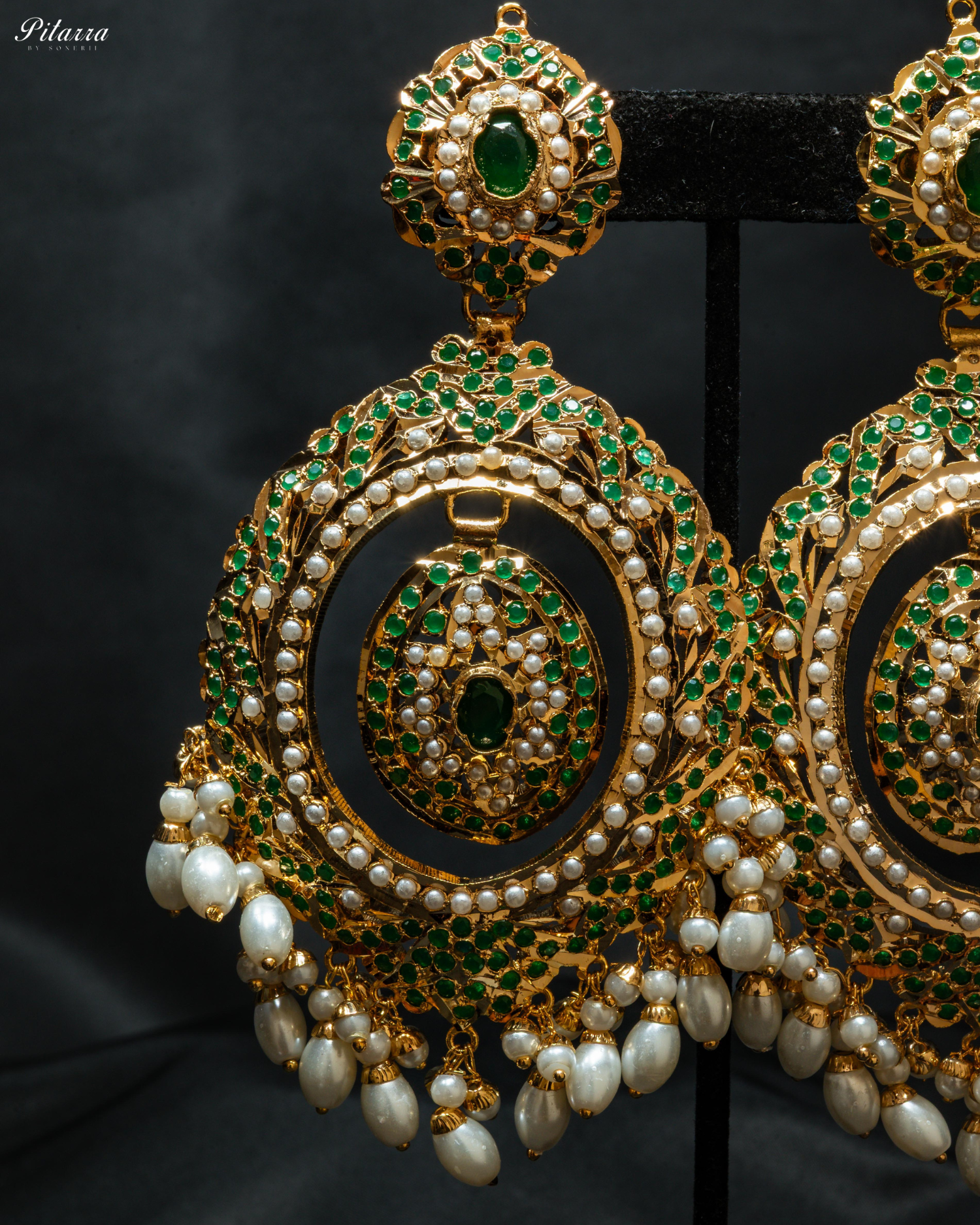 Green Heritage Drop Beads Jadau Chandbali Earrings