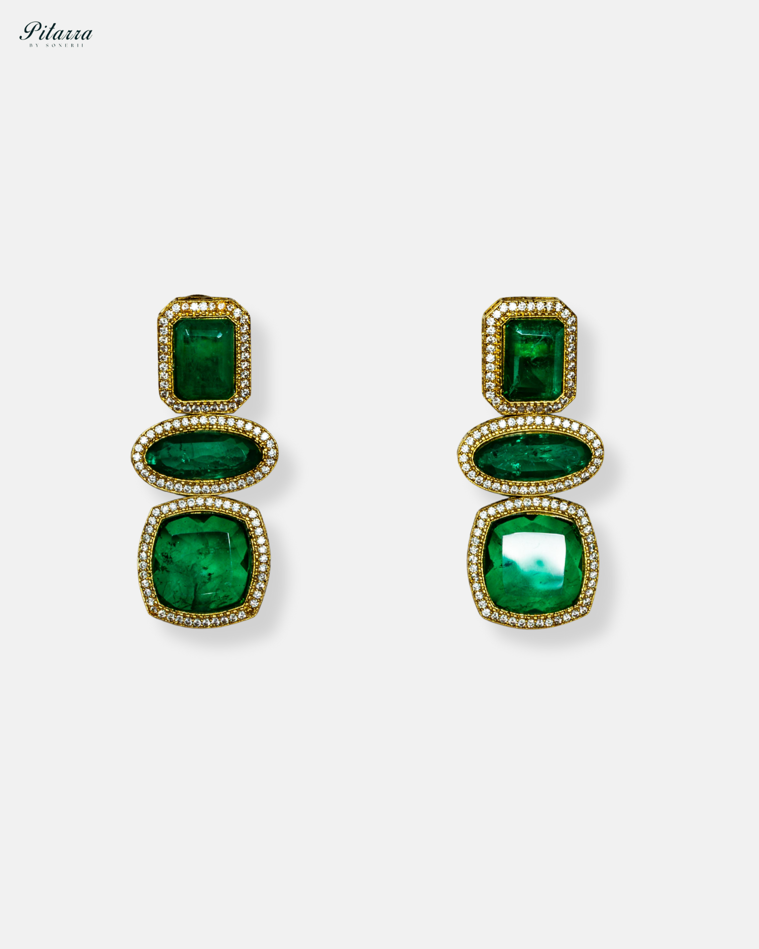 Emerald Golden Cubic Zircon Dangler Earrings