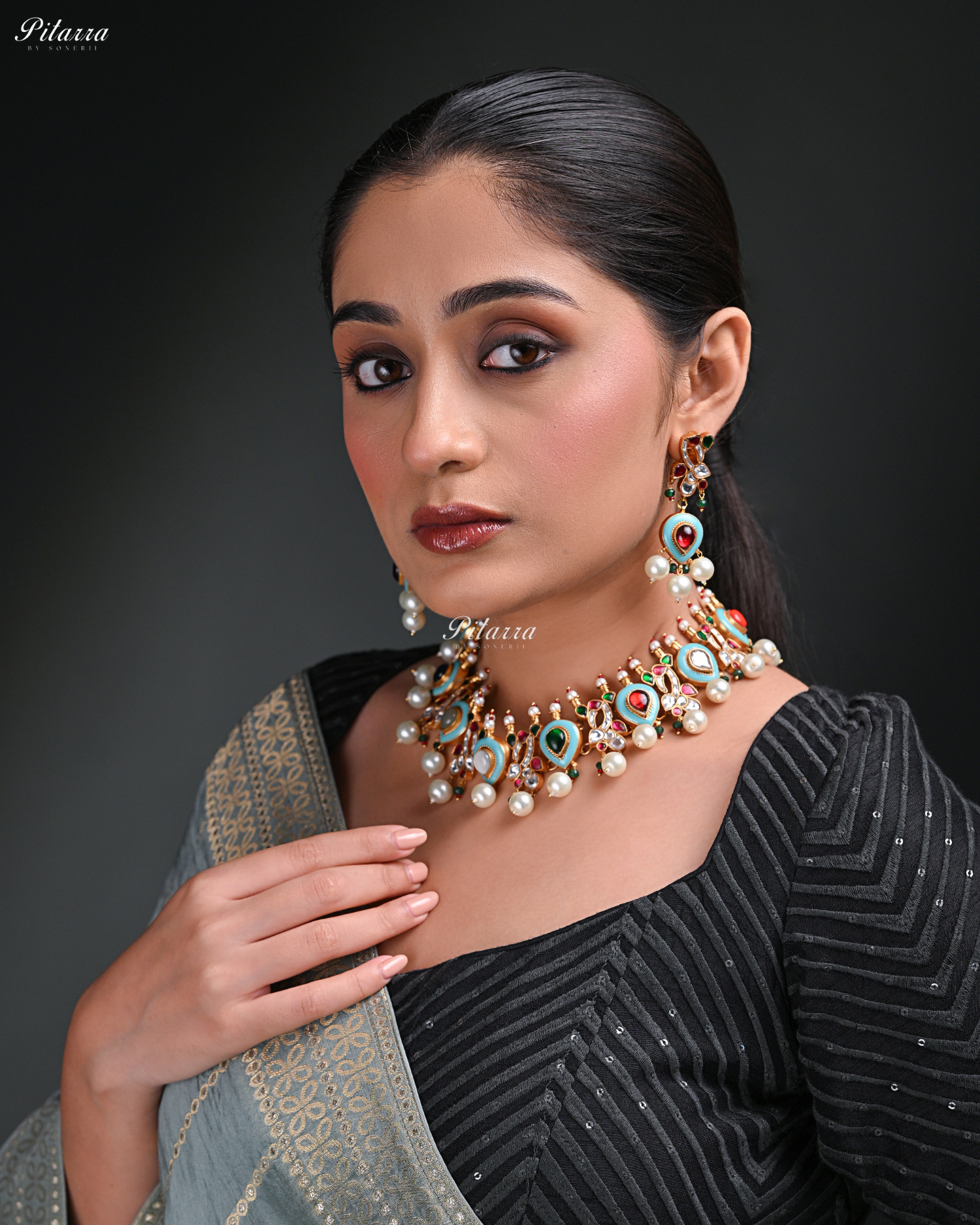 Gold Plated Multicolor Stone Kundan Choker Set