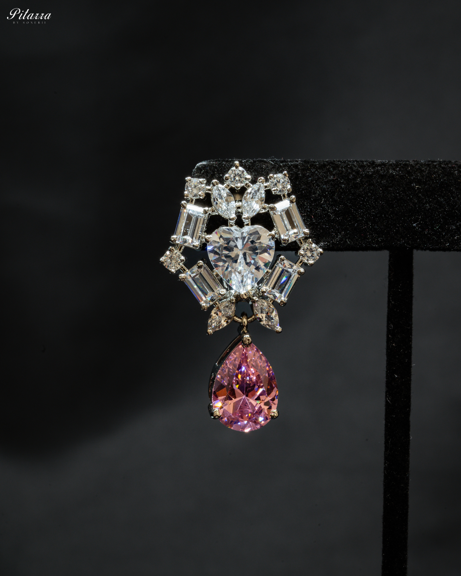 Pink Drop Cubic Zirconia Studded Necklace Set