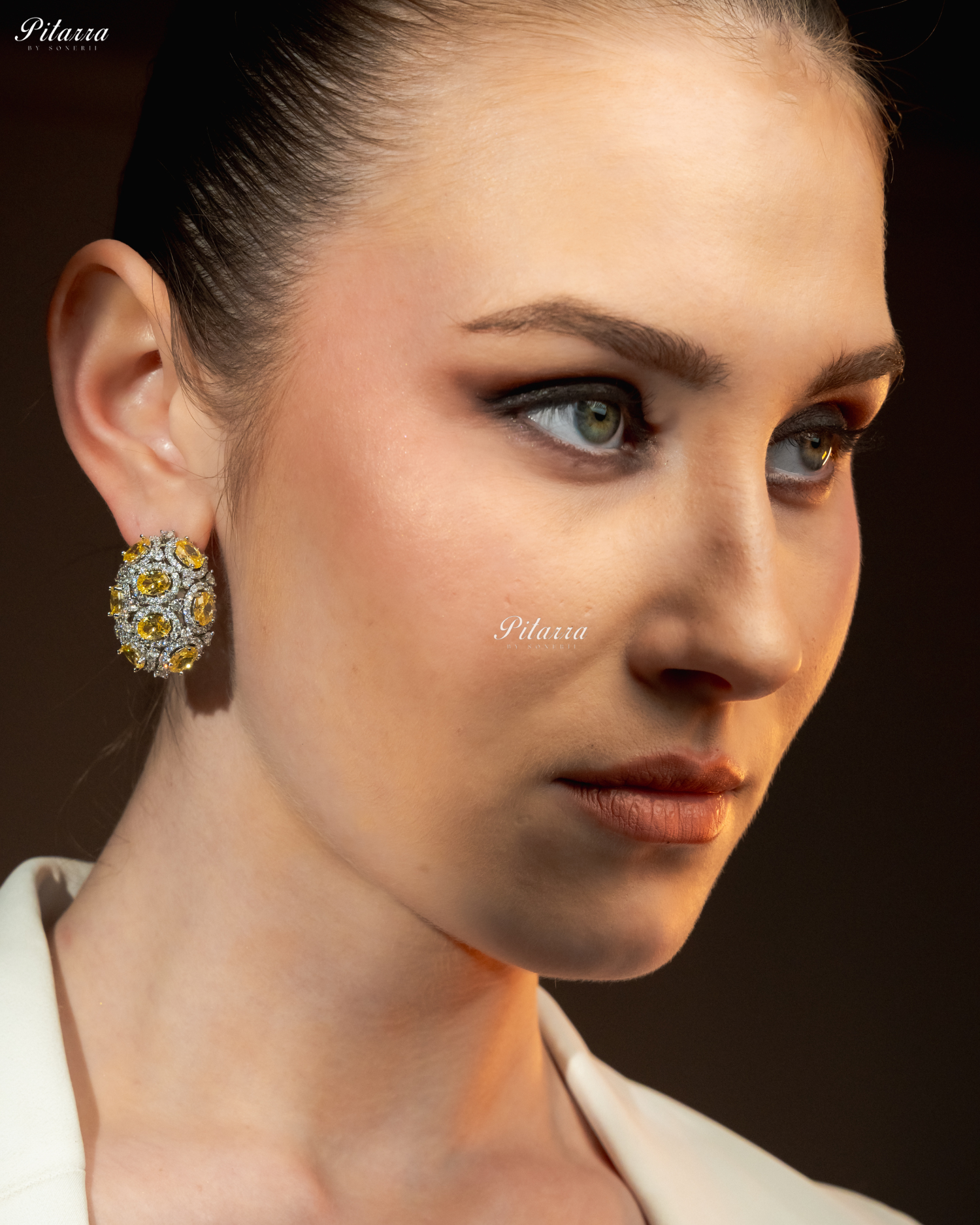 Citrin Stone Golden Crystal Stud Earrings