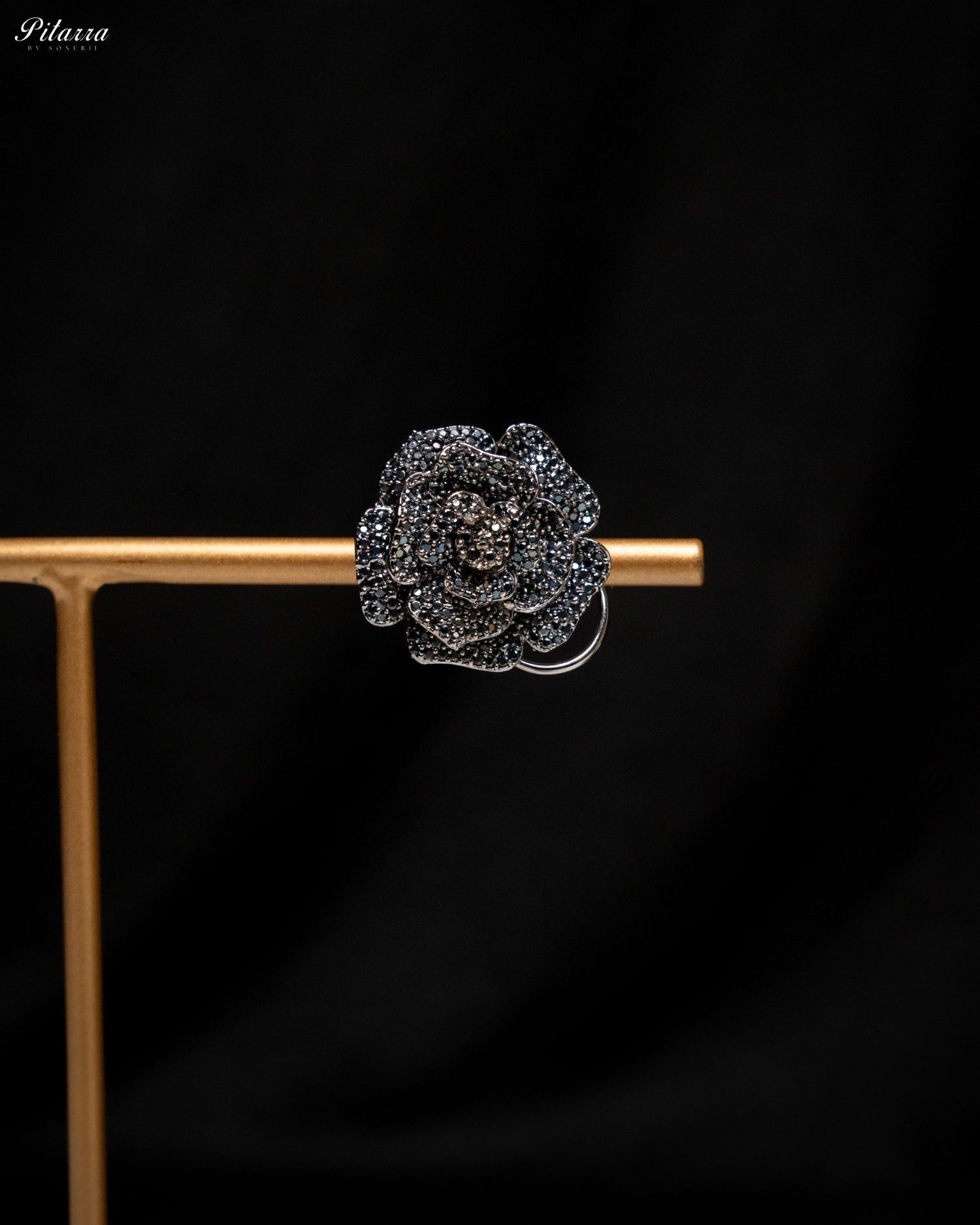 Black Tone Flower CZ Choker Set with Ring