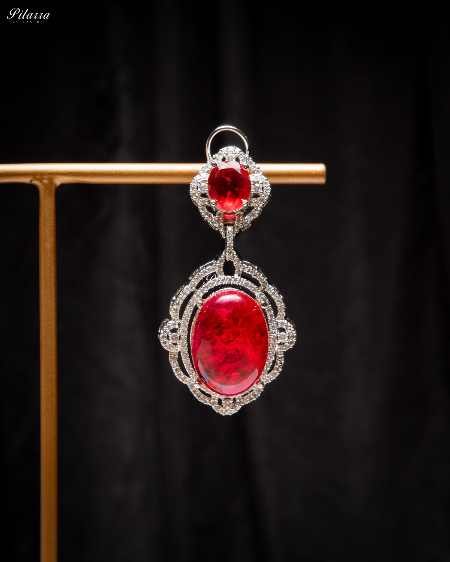 Red Stone Silver Finish Tone Crystal Necklace Set