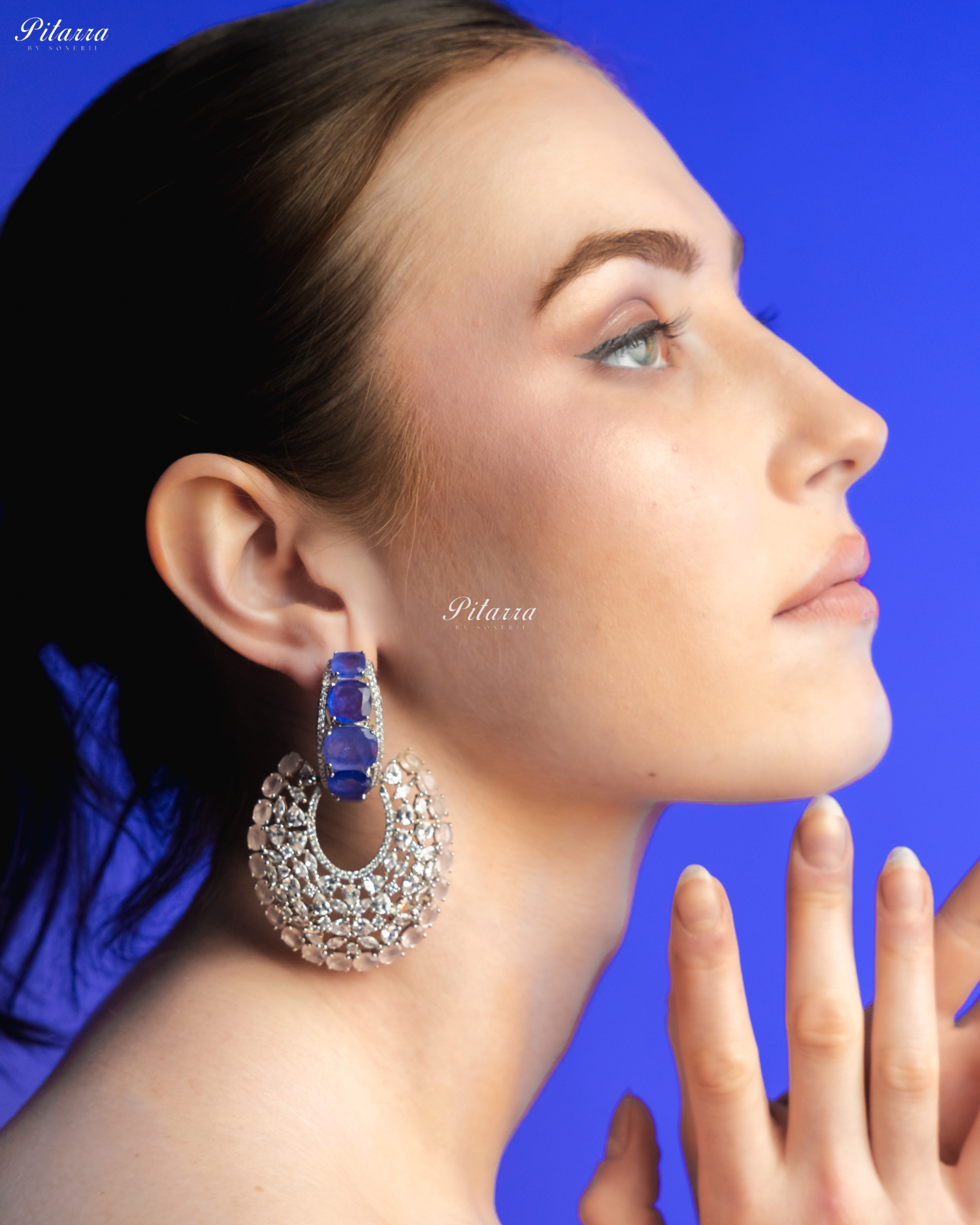 Blue Stone White Layer Cubic Zirconia Dangler Earrings