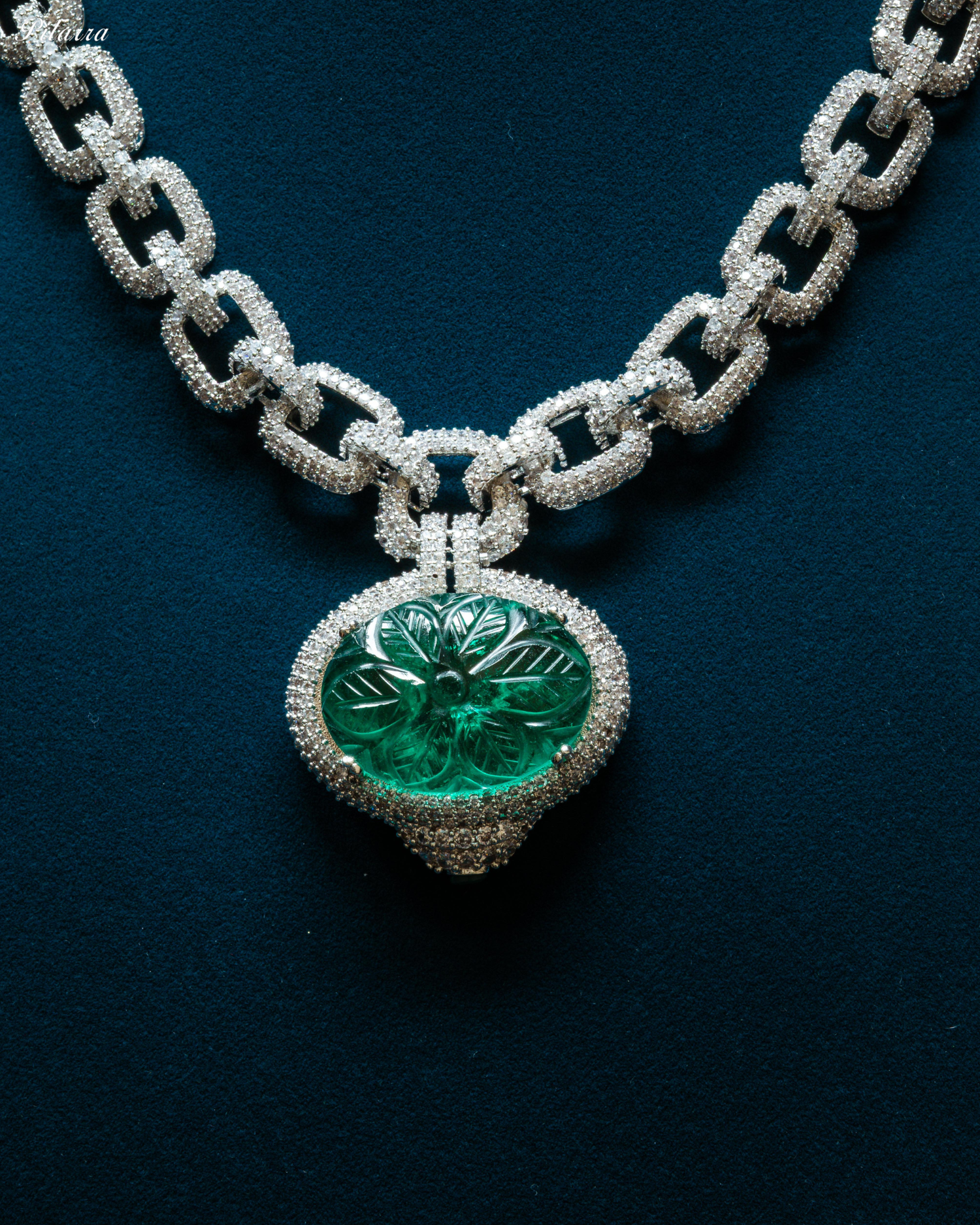 Emerald Stone CZ Silver Crystal Necklace Set