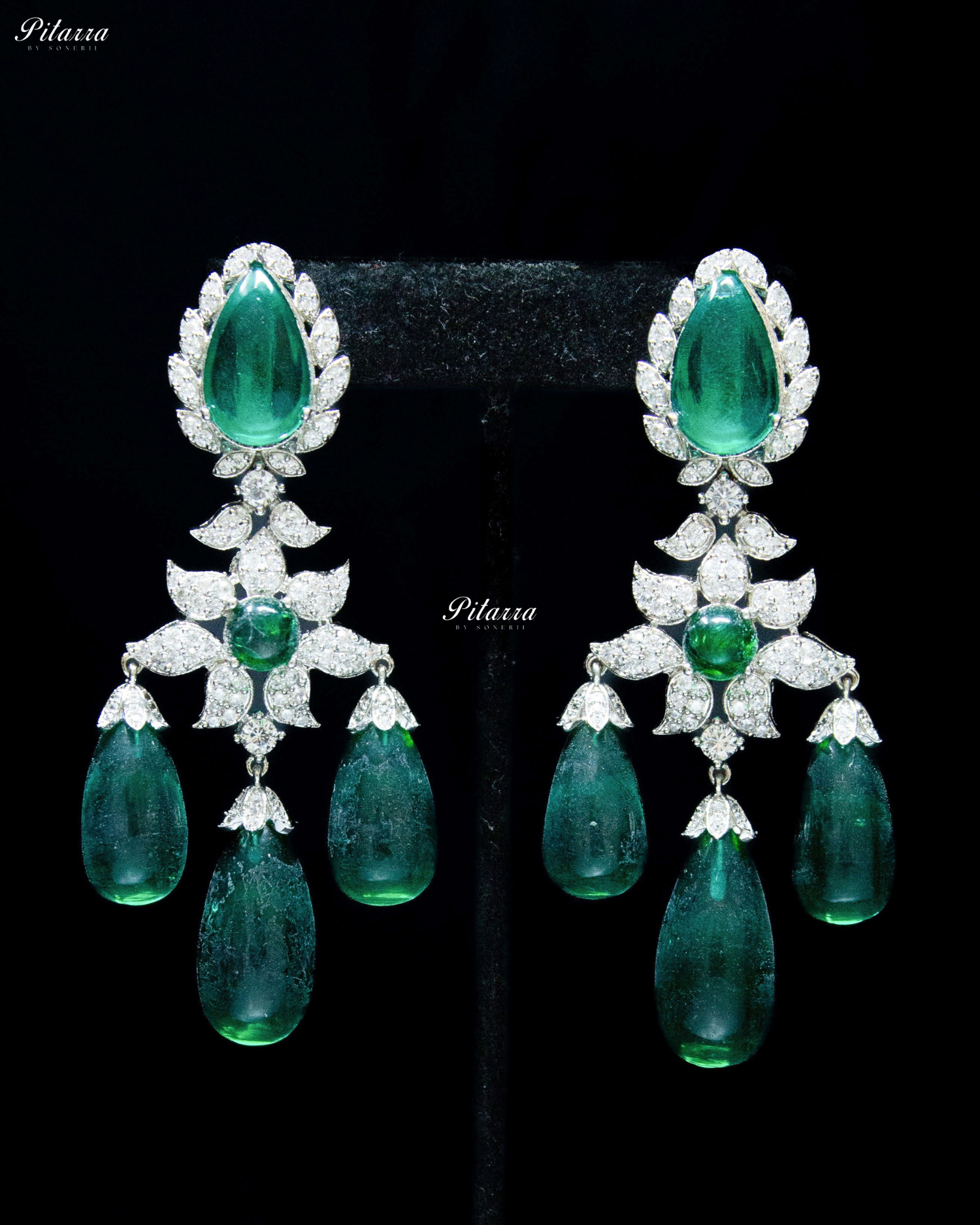 Emerald Statement Crytsal Dangler Earrings