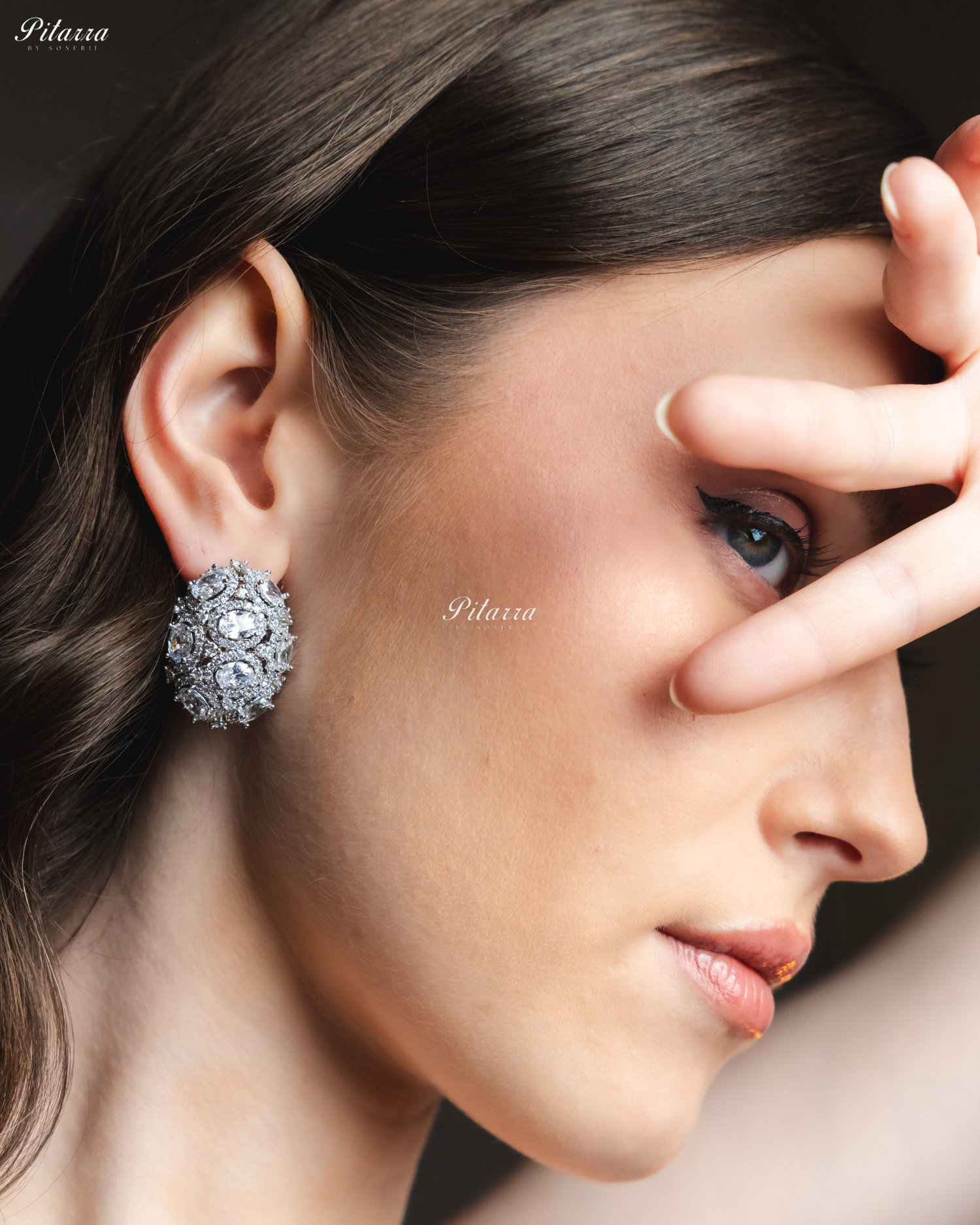 White Stone Golden Crystal Stud Earrings