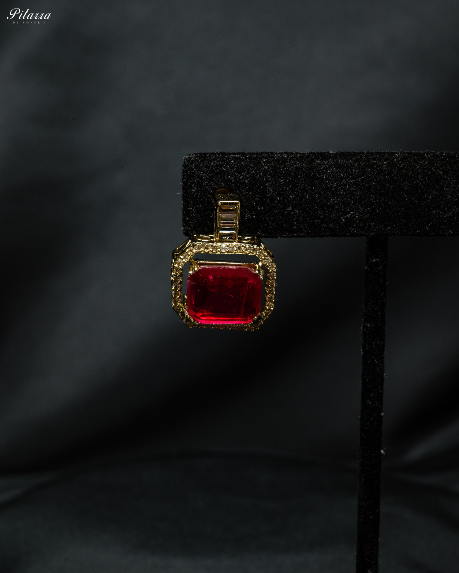 Red Stone Doublet CZ Crystal Necklace Set
