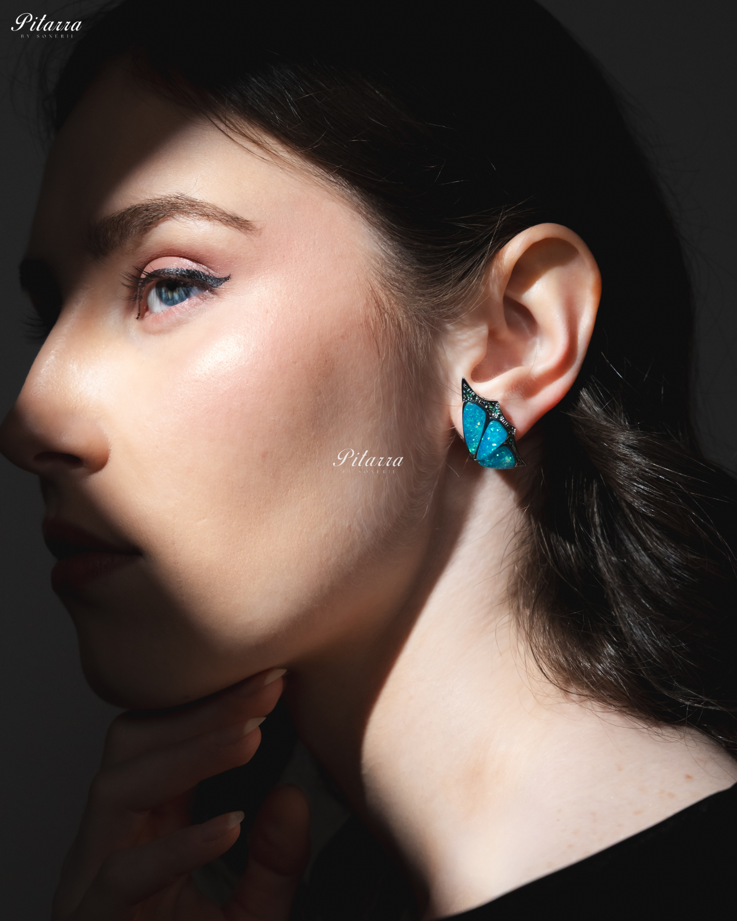 Aqua Blue Wing Shape CZ Crystal Stud Earrings