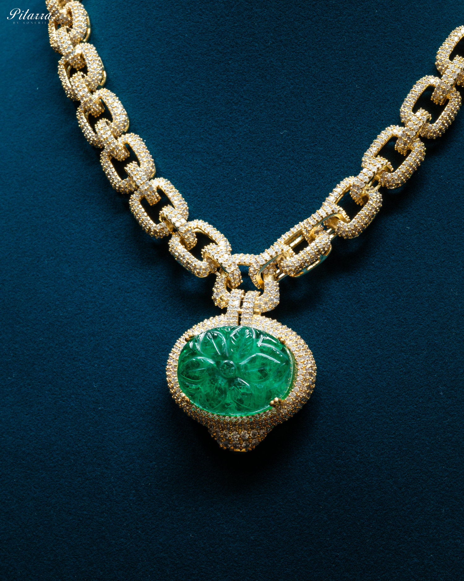 Emerald Stone CZ Golden Crystal Necklace Set