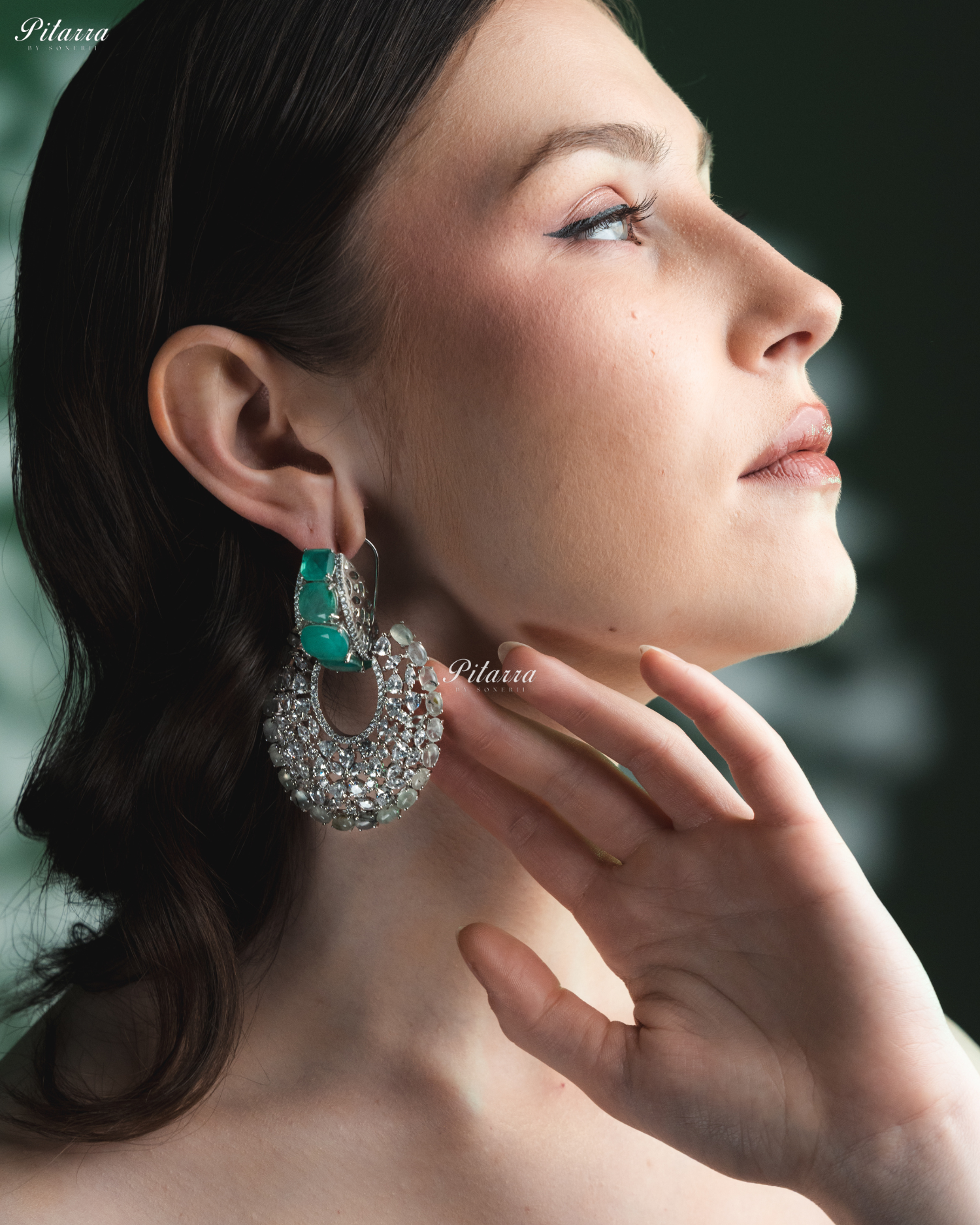 Green Stone White Layer Cubic Zirconia Dangler Earrings