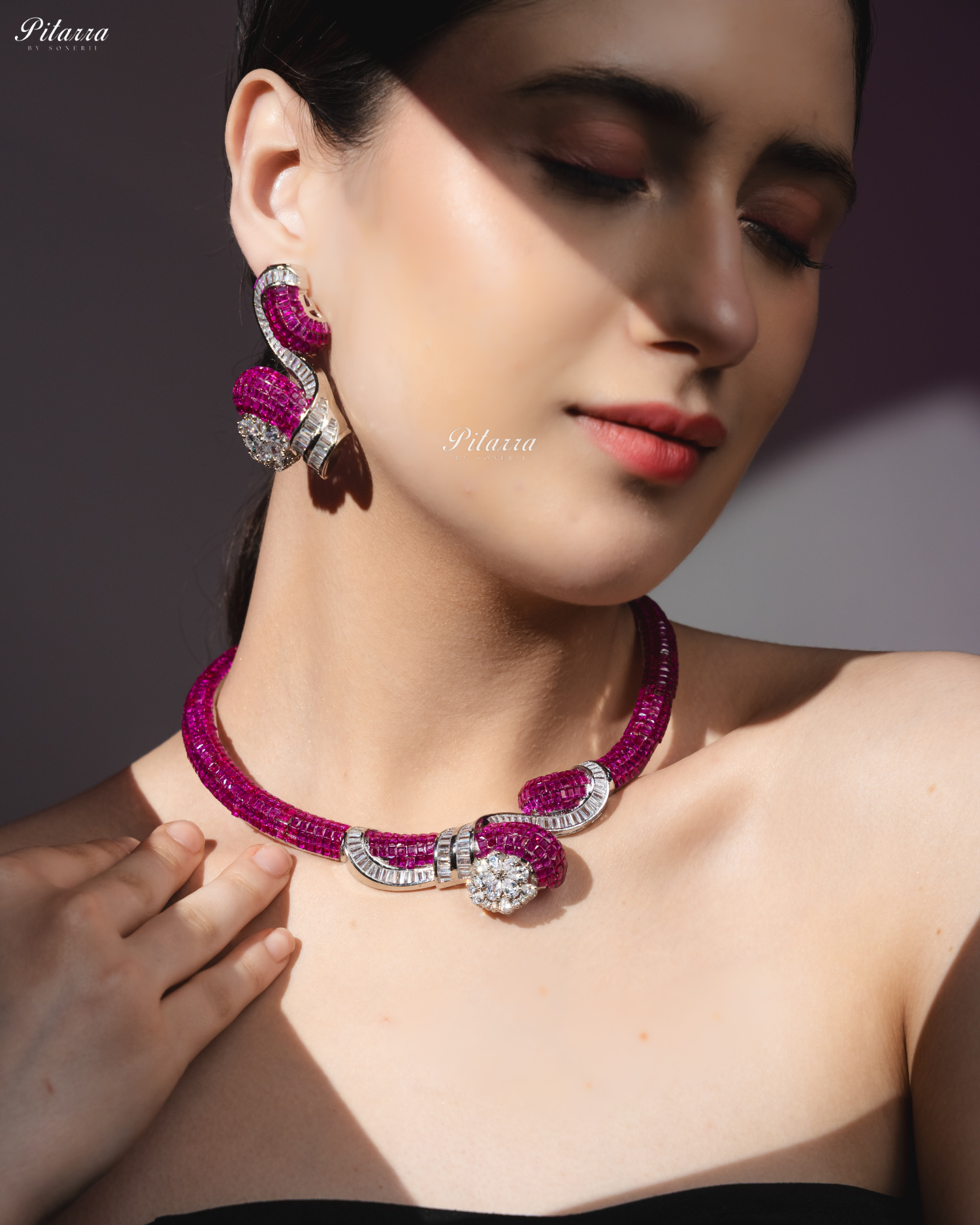 Pink Unique Style Pitarra Crystal Choker Set
