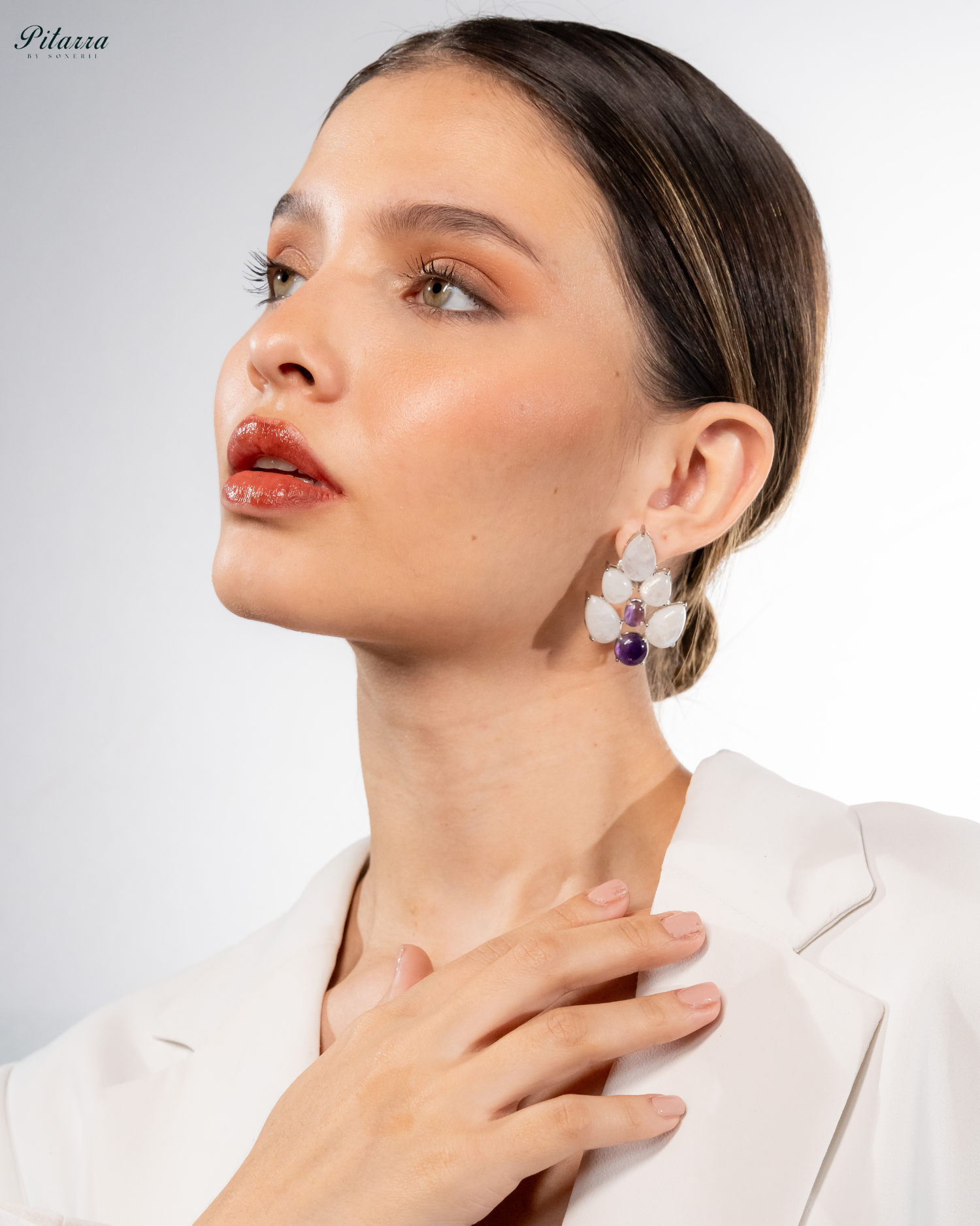 White Blue Ethnic Stud Earrings