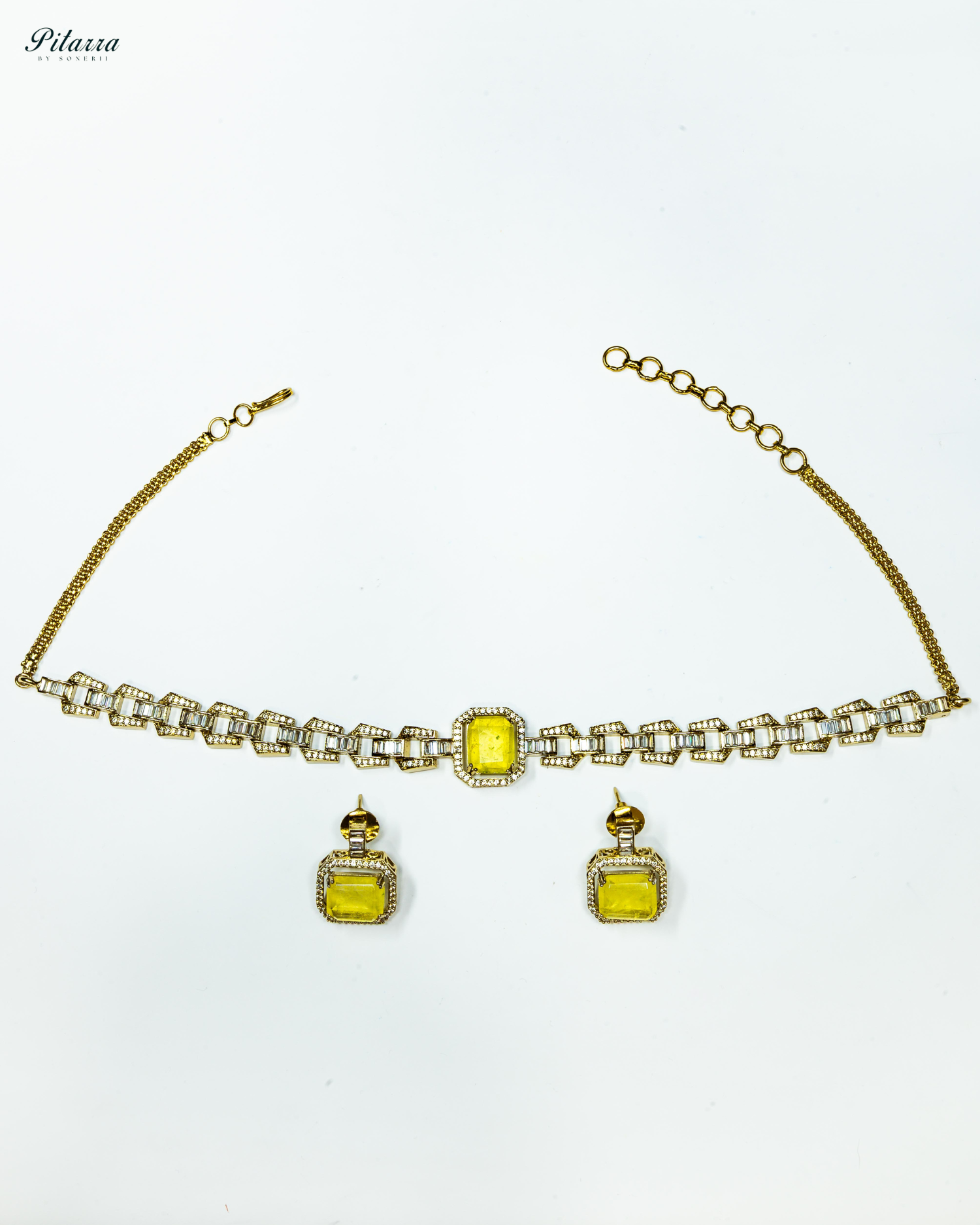 Yellow Stone Doublet CZ Crystal Necklace Set