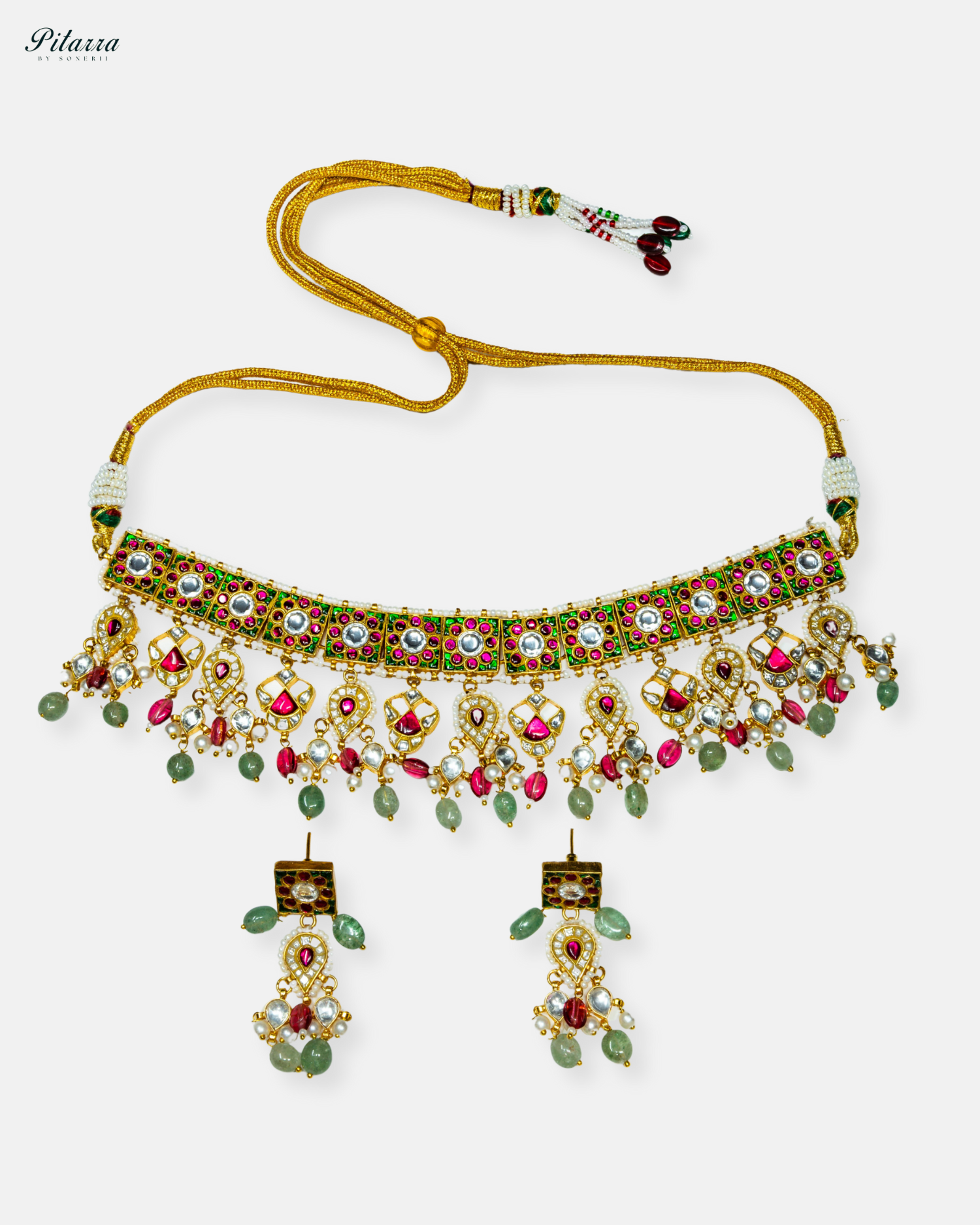 Multicolor Pitarra Uncut Polki Kundan Necklace Set