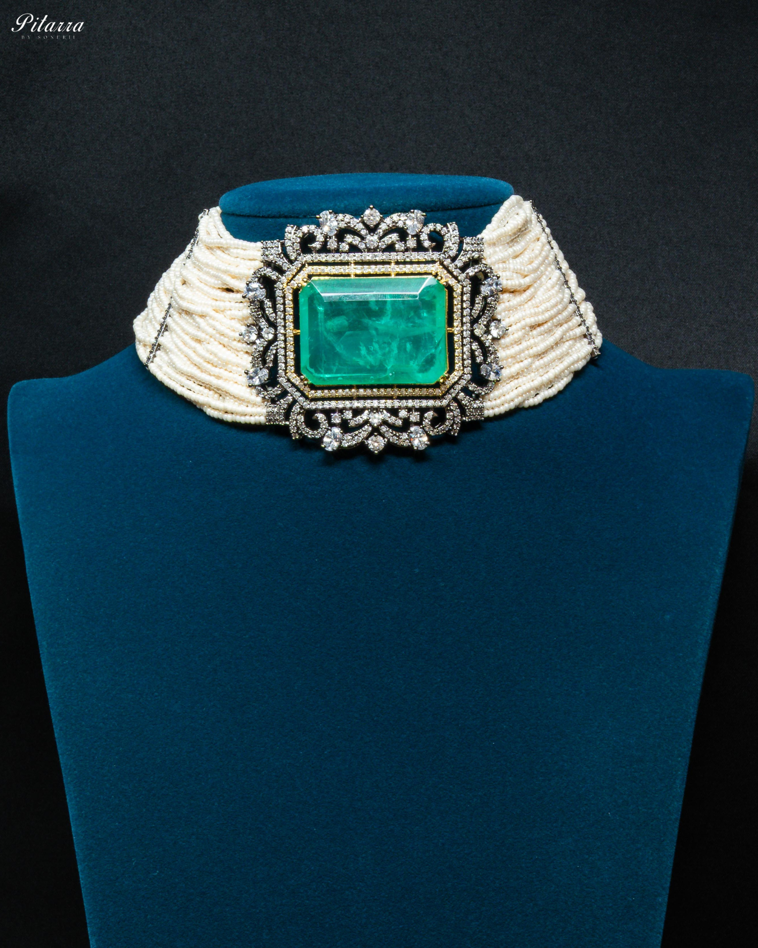 Mint color Stone Doublet Pearl Choker Set