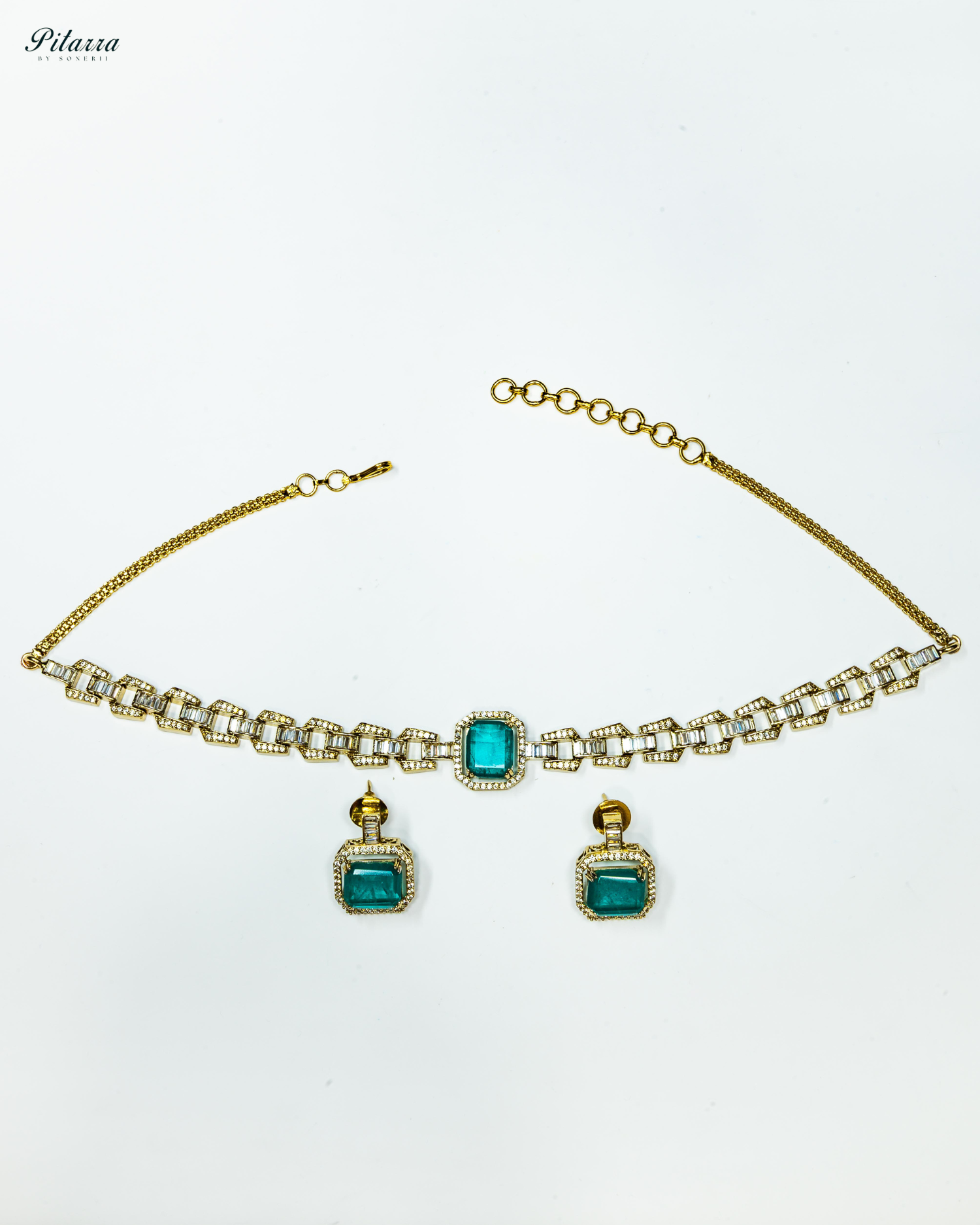 Blue Stone Doublet CZ Crystal Necklace Set