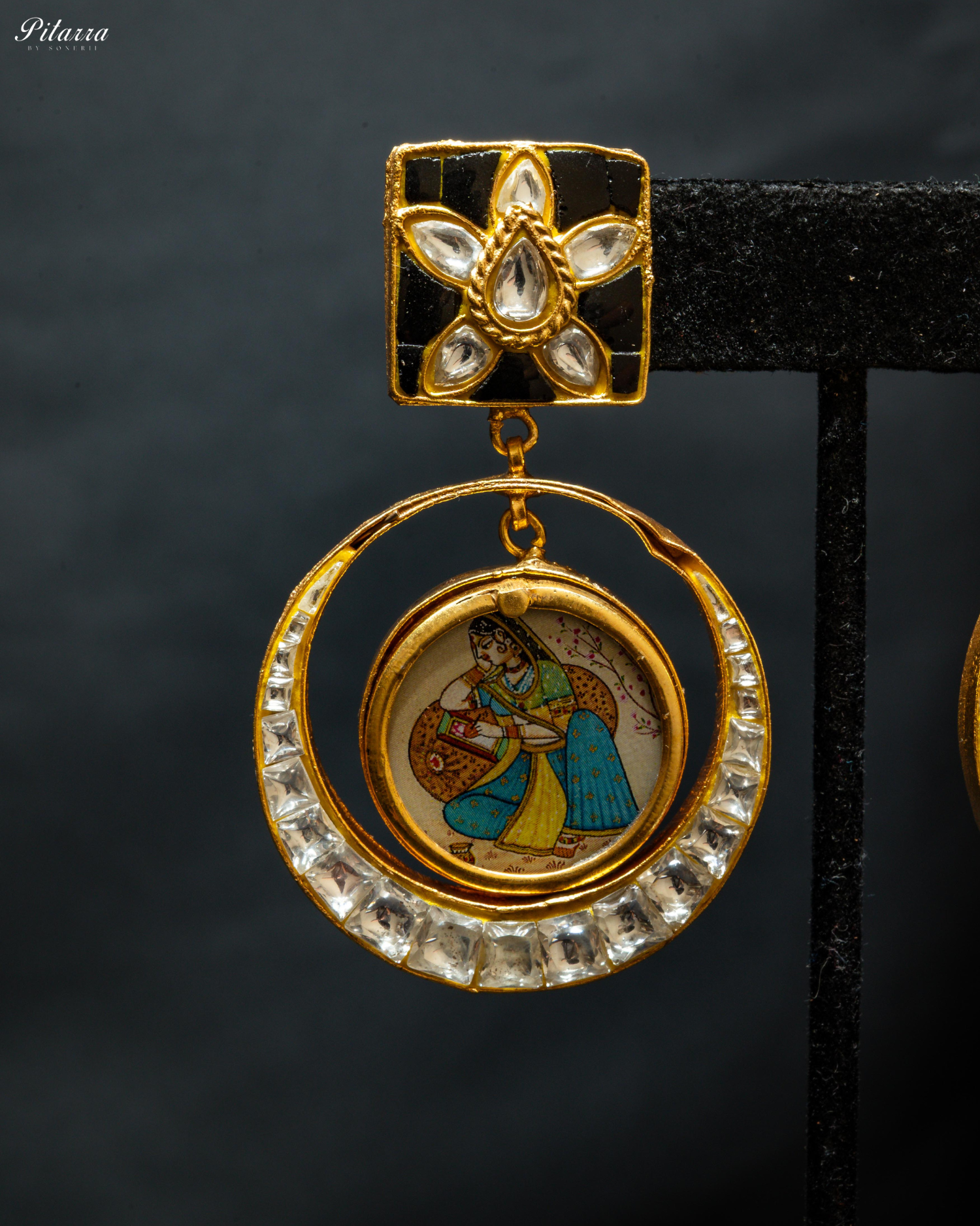 Black Rani Bold Style Kundan Earrings