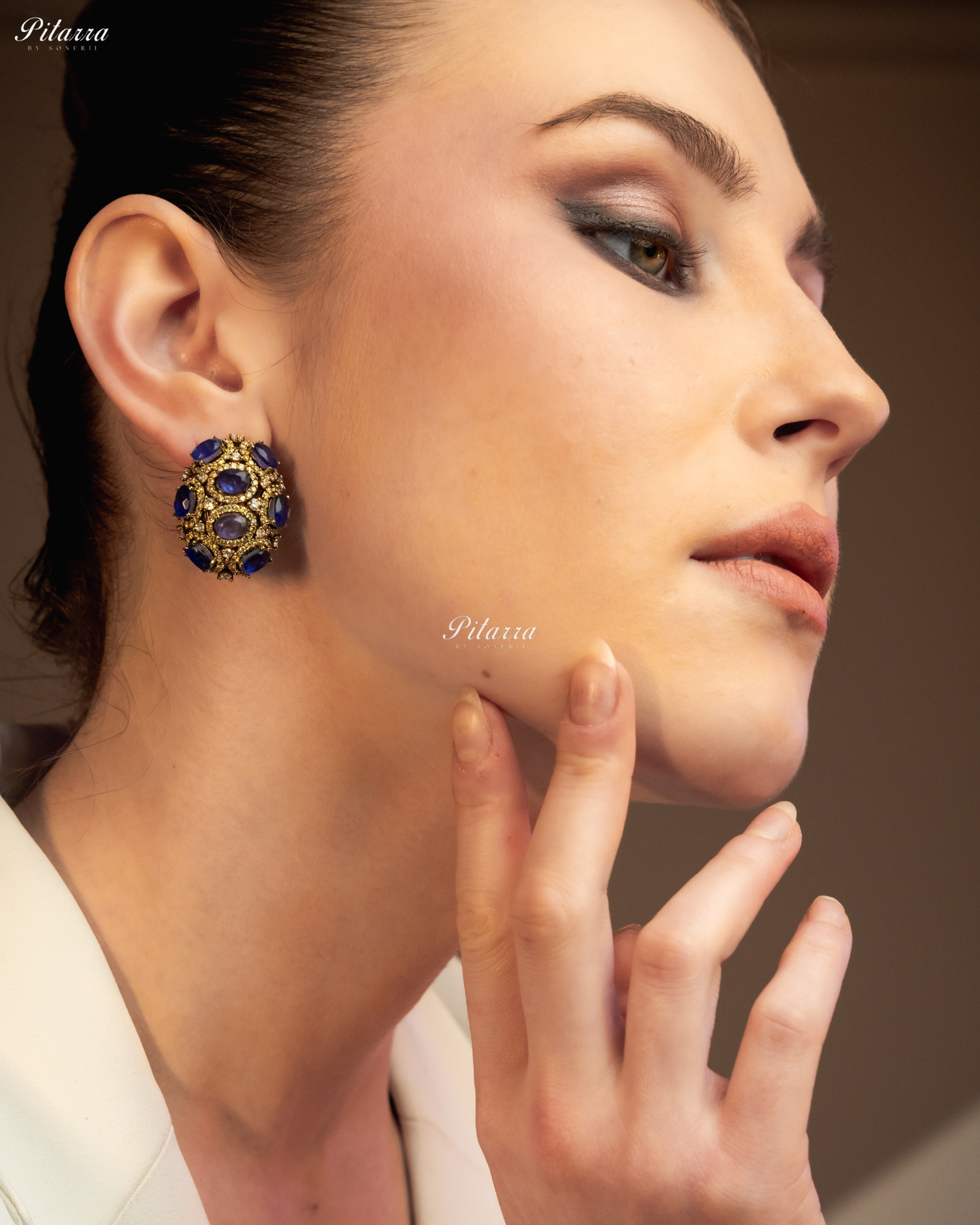 Purple Stone Golden Crystal Stud Earrings