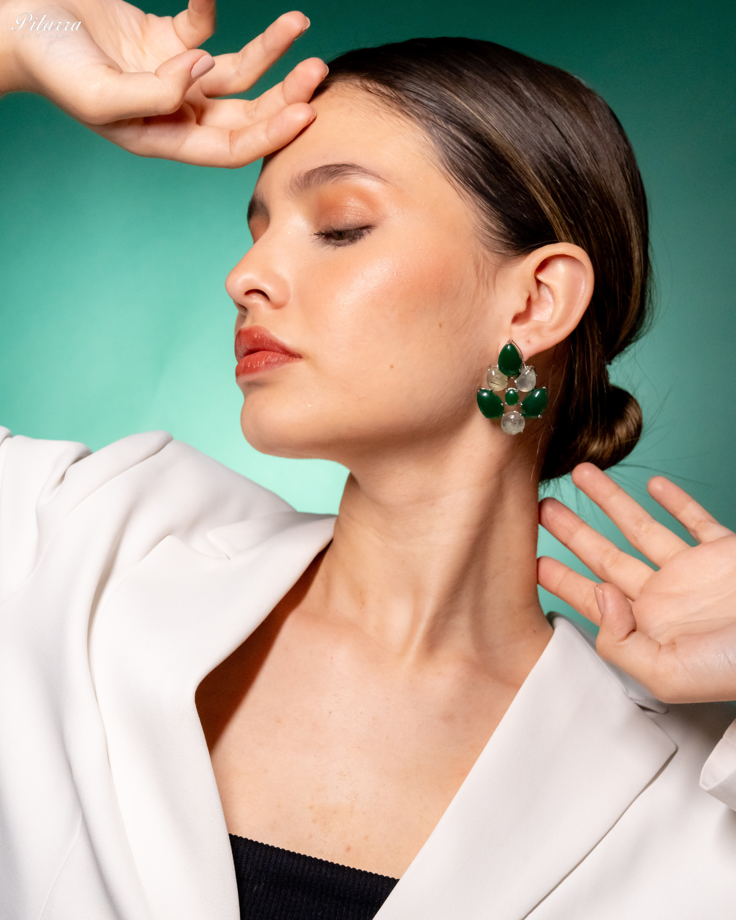 White Green Ethnic Stud Earrings