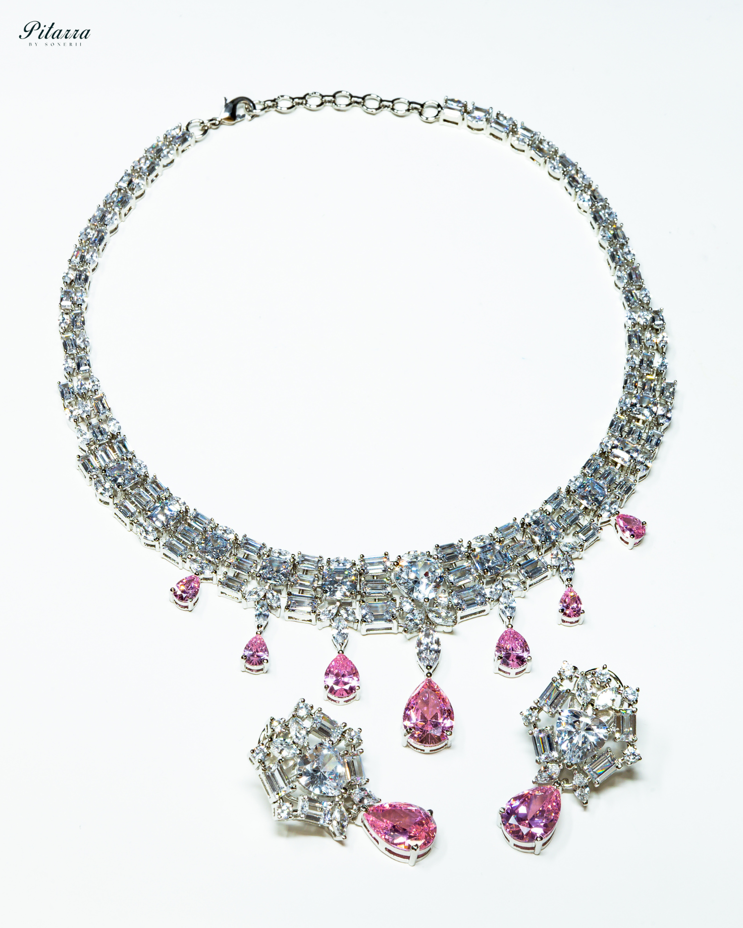 Pink Drop Cubic Zirconia Studded Necklace Set