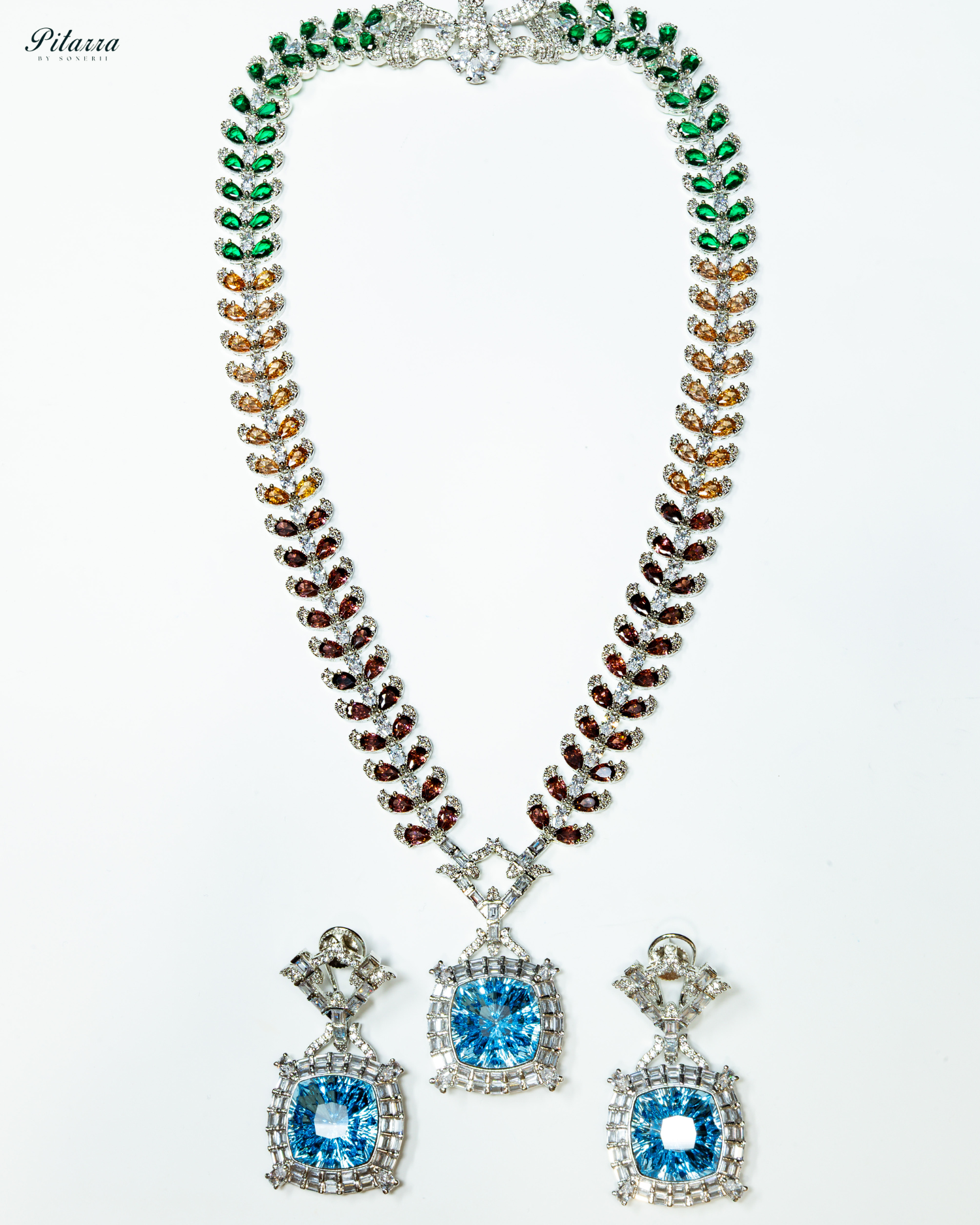 Multicolor Finish Purple Stone Zircon Long Necklace Set