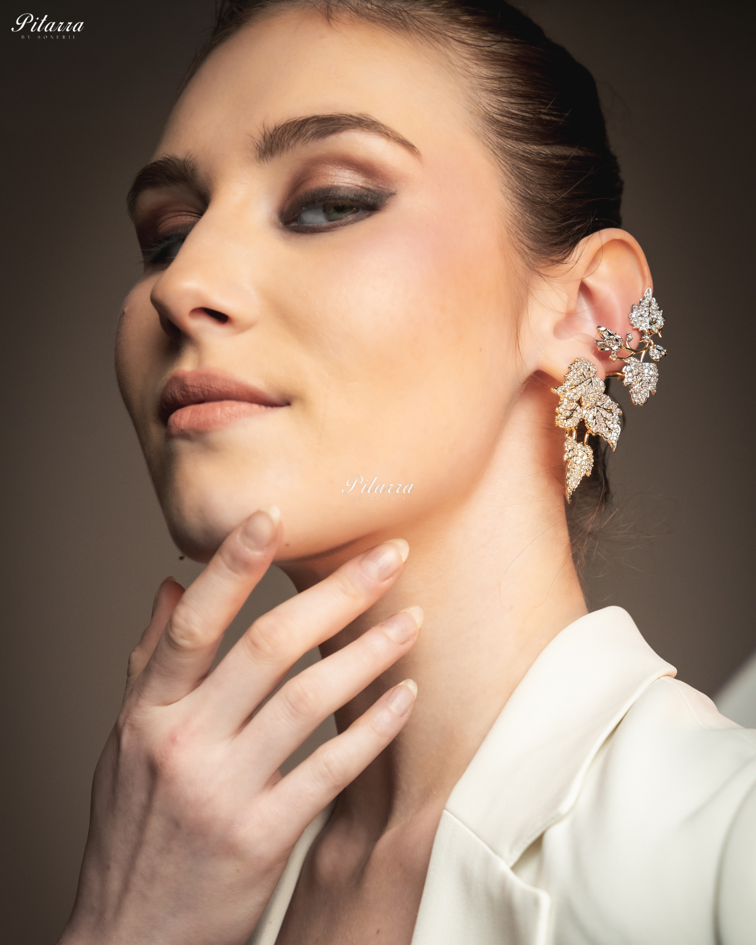 Silver - Golden Unique Leaf Shaped Crystal Earrings