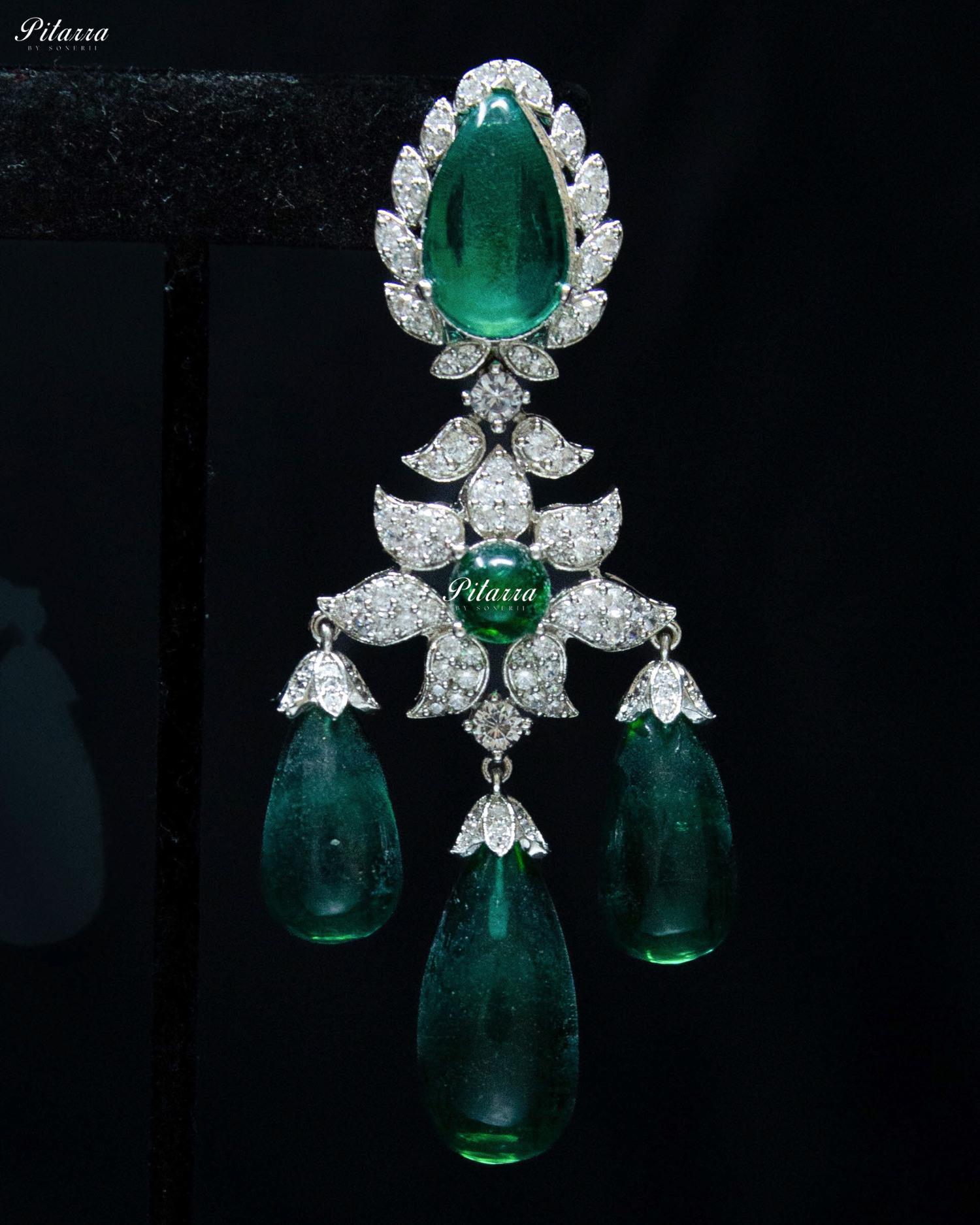 Emerald Statement Crytsal Dangler Earrings