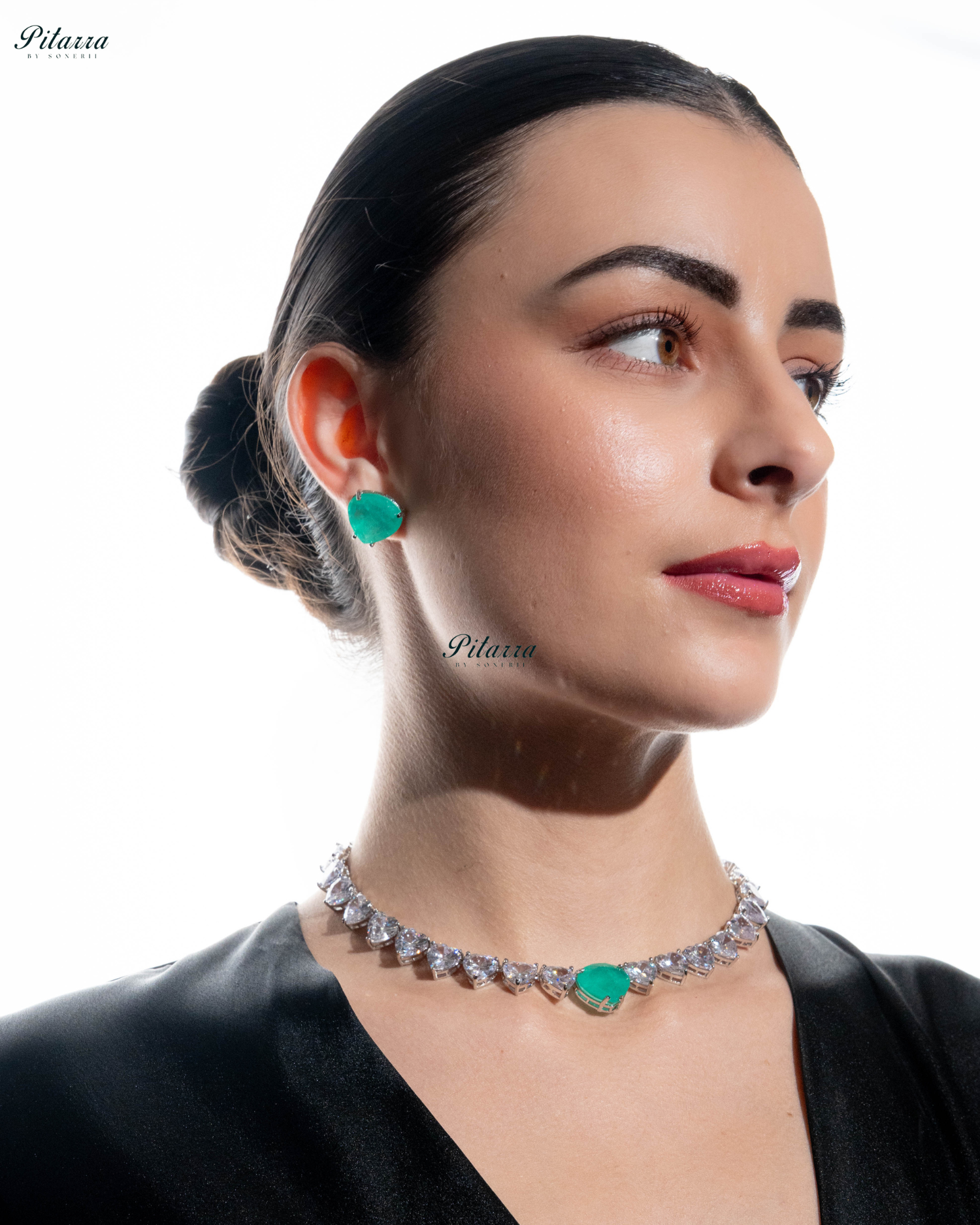 Mint Green Stone White Heartline Zircon Necklace Set